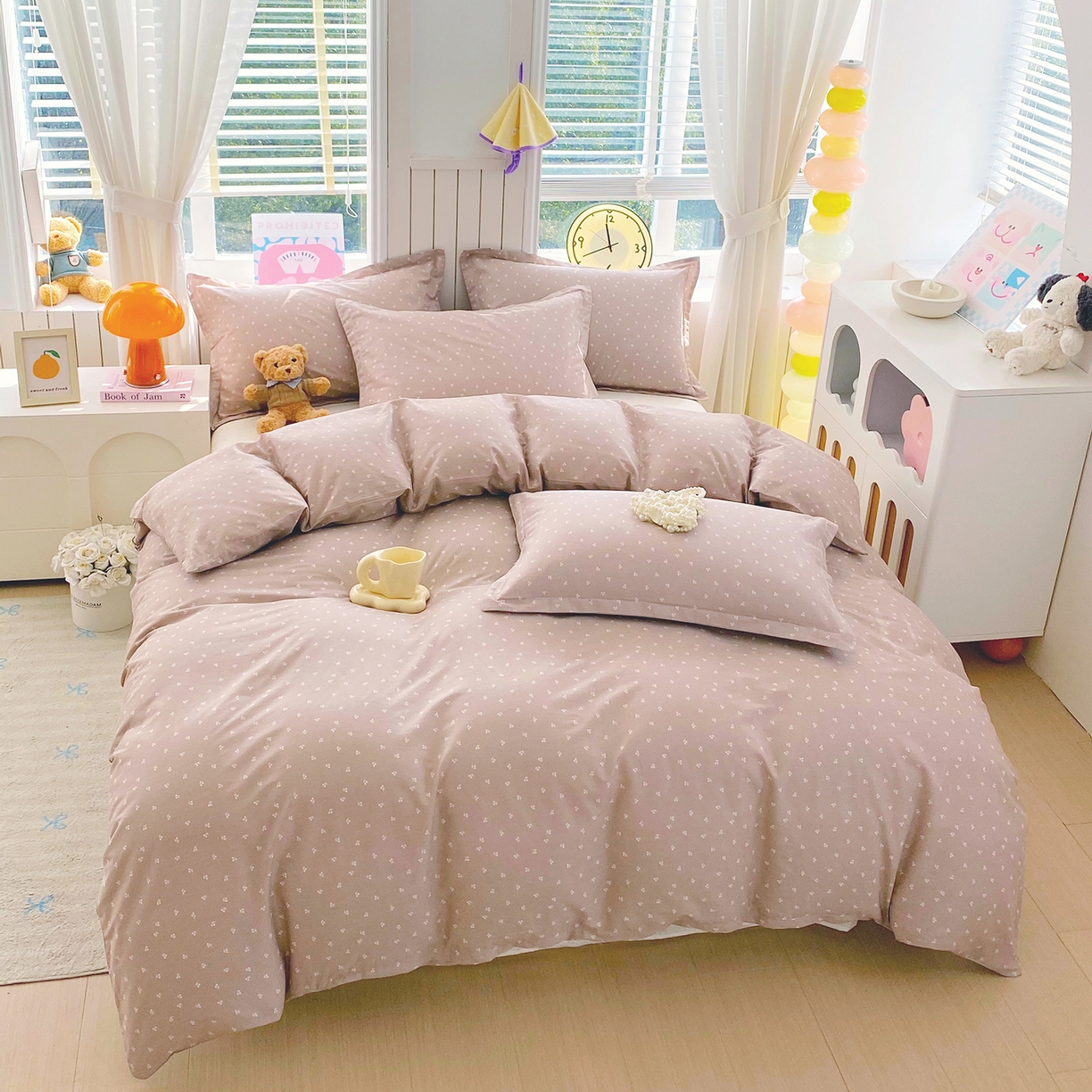 91家纺网 家纺一手货源 找家纺 金丝兔 2026新款ins新疆全棉印花小清新纯棉单被套（提供买家秀和质检报告） 樱桃-粉