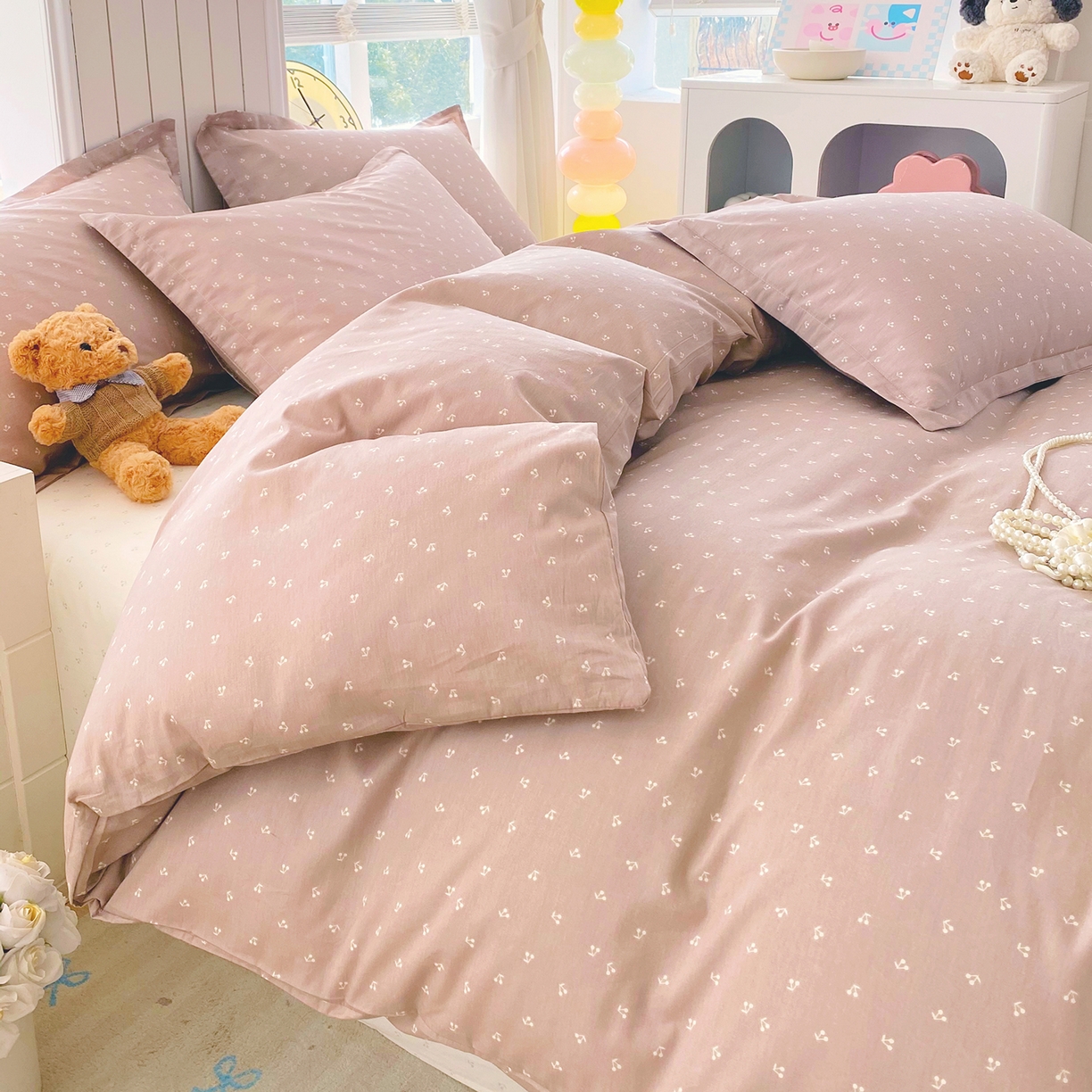 91家纺网 家纺一手货源 找家纺 金丝兔 2026新款ins新疆全棉印花小清新纯棉单被套（提供买家秀和质检报告） 樱桃-粉