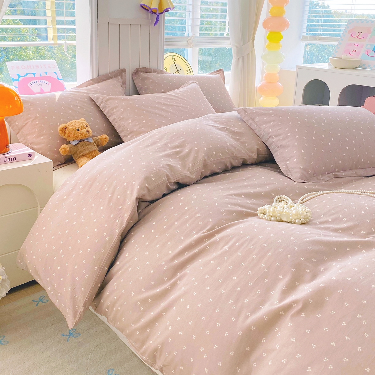 91家纺网 家纺一手货源 找家纺 金丝兔 2026新款ins新疆全棉印花小清新纯棉单被套（提供买家秀和质检报告） 樱桃-粉