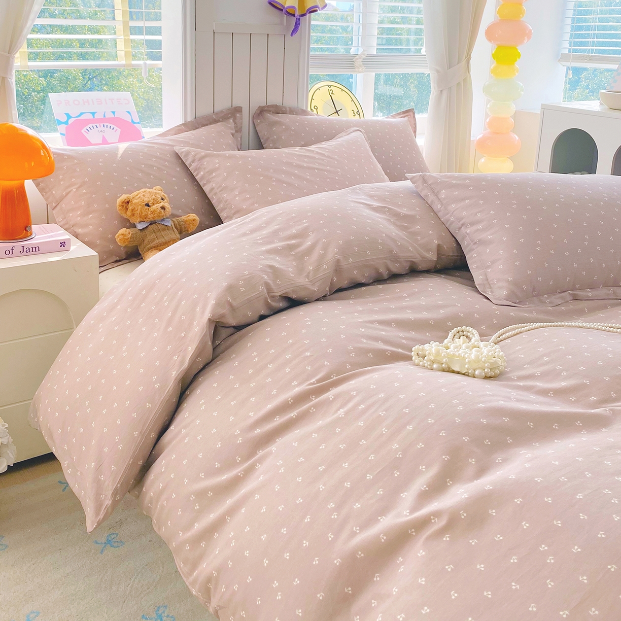 91家纺网 家纺一手货源 找家纺 金丝兔 2026新款ins新疆全棉印花小清新纯棉单被套（提供买家秀和质检报告） 樱桃-粉