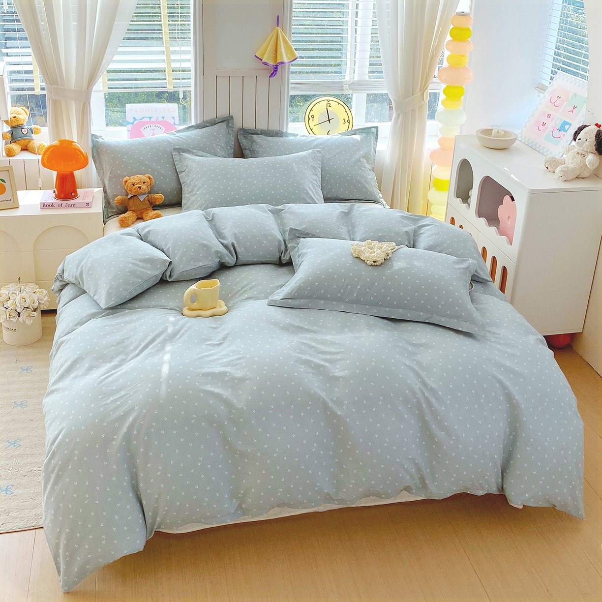 91家纺网 家纺一手货源 找家纺 金丝兔 2026新款ins新疆全棉印花小清新纯棉单被套（提供买家秀和质检报告） 樱桃-蓝