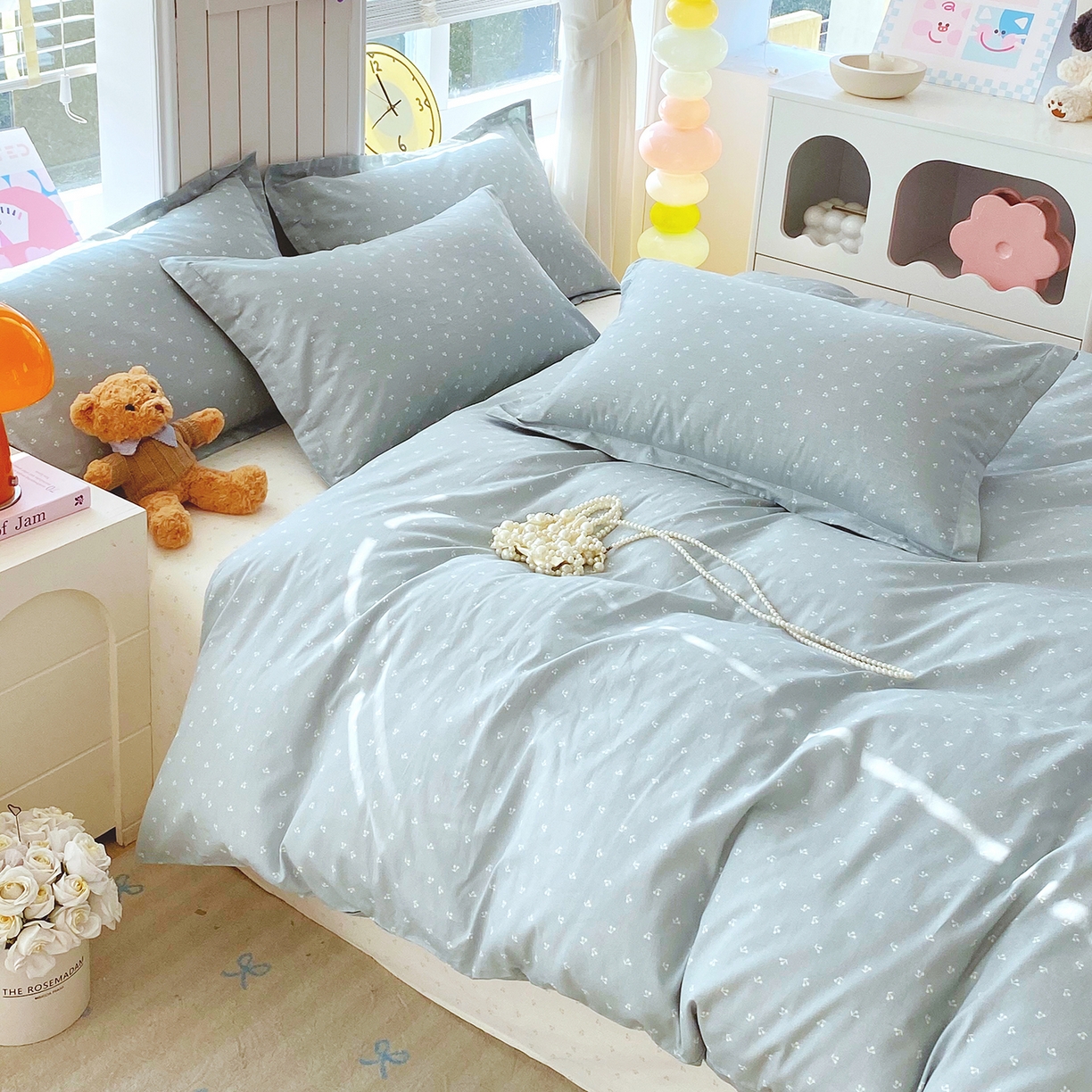 91家纺网 家纺一手货源 找家纺 金丝兔 2026新款ins新疆全棉印花小清新纯棉单被套（提供买家秀和质检报告） 樱桃-蓝