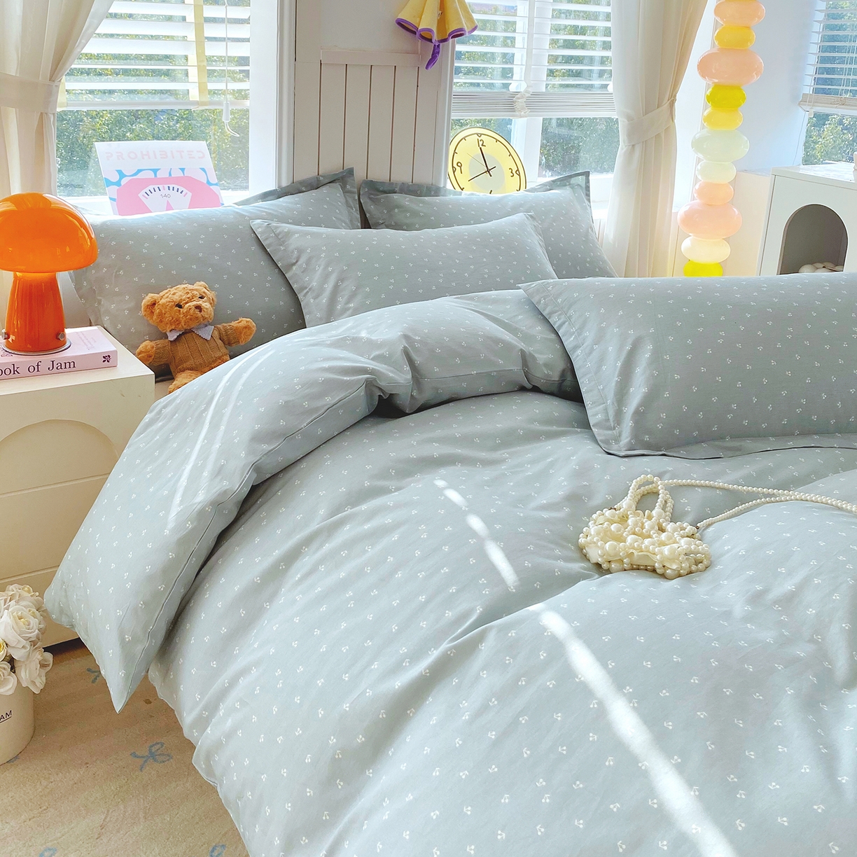 91家纺网 家纺一手货源 找家纺 金丝兔 2026新款ins新疆全棉印花小清新纯棉单被套（提供买家秀和质检报告） 樱桃-蓝