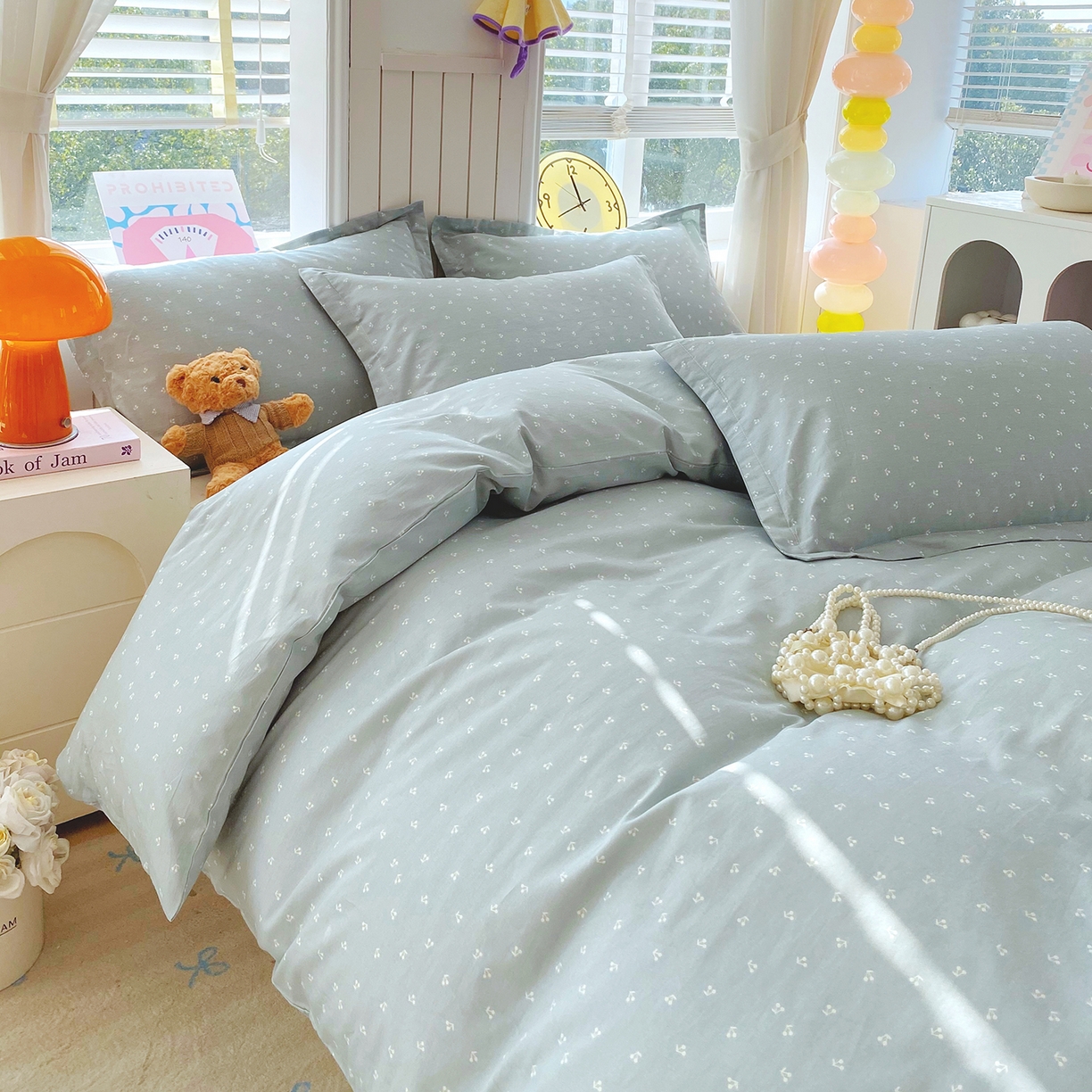 91家纺网 家纺一手货源 找家纺 金丝兔 2026新款ins新疆全棉印花小清新纯棉单被套（提供买家秀和质检报告） 樱桃-蓝