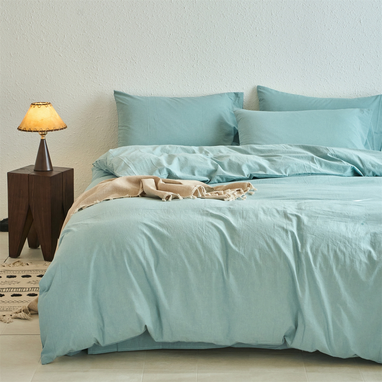 91家纺网 家纺一手货源 找家纺 兰紫橙家纺 2026新款A类色织纯色全棉水洗棉四件套 全棉水洗棉-天蓝