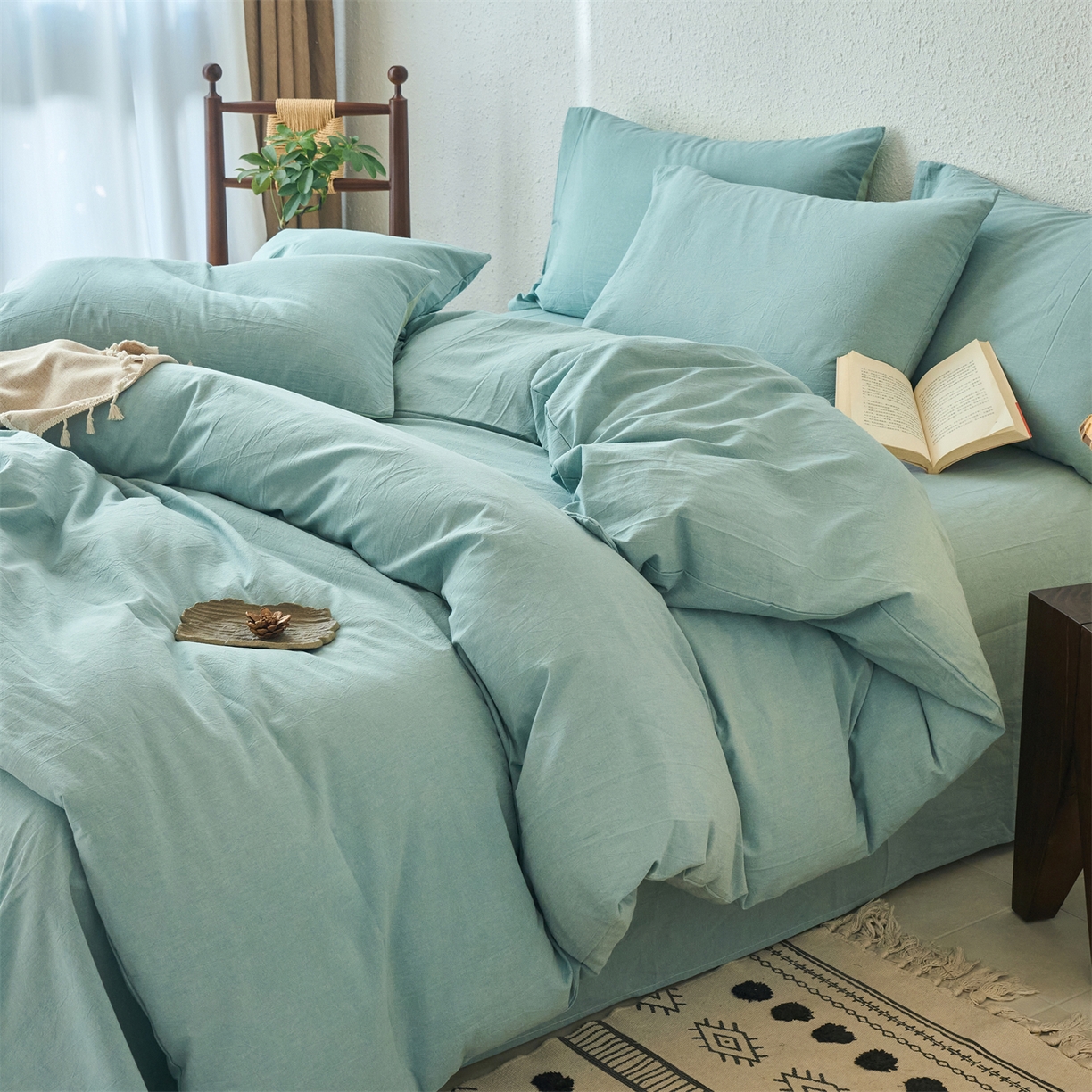 91家纺网 家纺一手货源 找家纺 兰紫橙家纺 2026新款A类色织纯色全棉水洗棉四件套 全棉水洗棉-天蓝