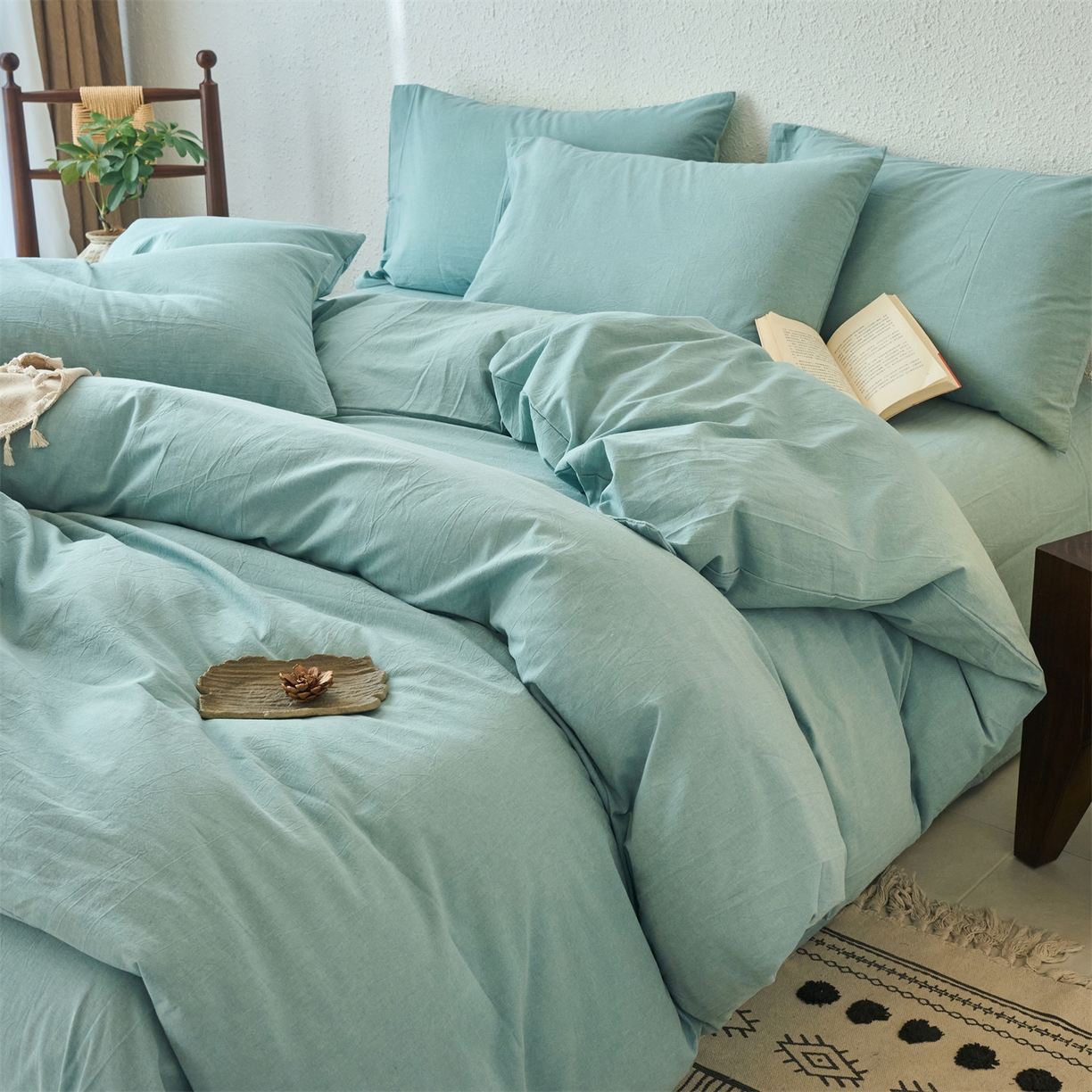 91家纺网 家纺一手货源 找家纺 兰紫橙家纺 2026新款A类色织纯色全棉水洗棉四件套 全棉水洗棉-天蓝