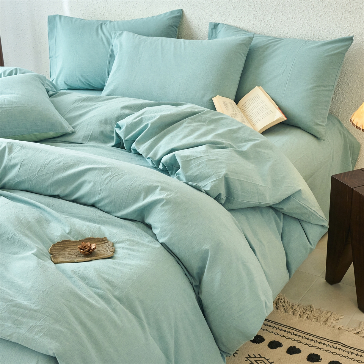 91家纺网 家纺一手货源 找家纺 兰紫橙家纺 2026新款A类色织纯色全棉水洗棉四件套 全棉水洗棉-天蓝