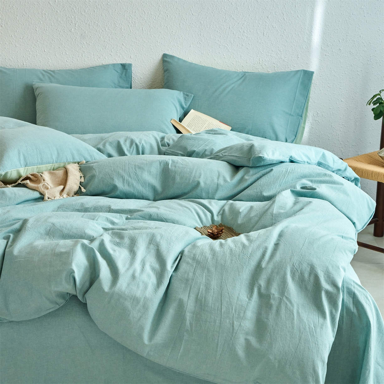 91家纺网 家纺一手货源 找家纺 兰紫橙家纺 2026新款A类色织纯色全棉水洗棉四件套 全棉水洗棉-天蓝