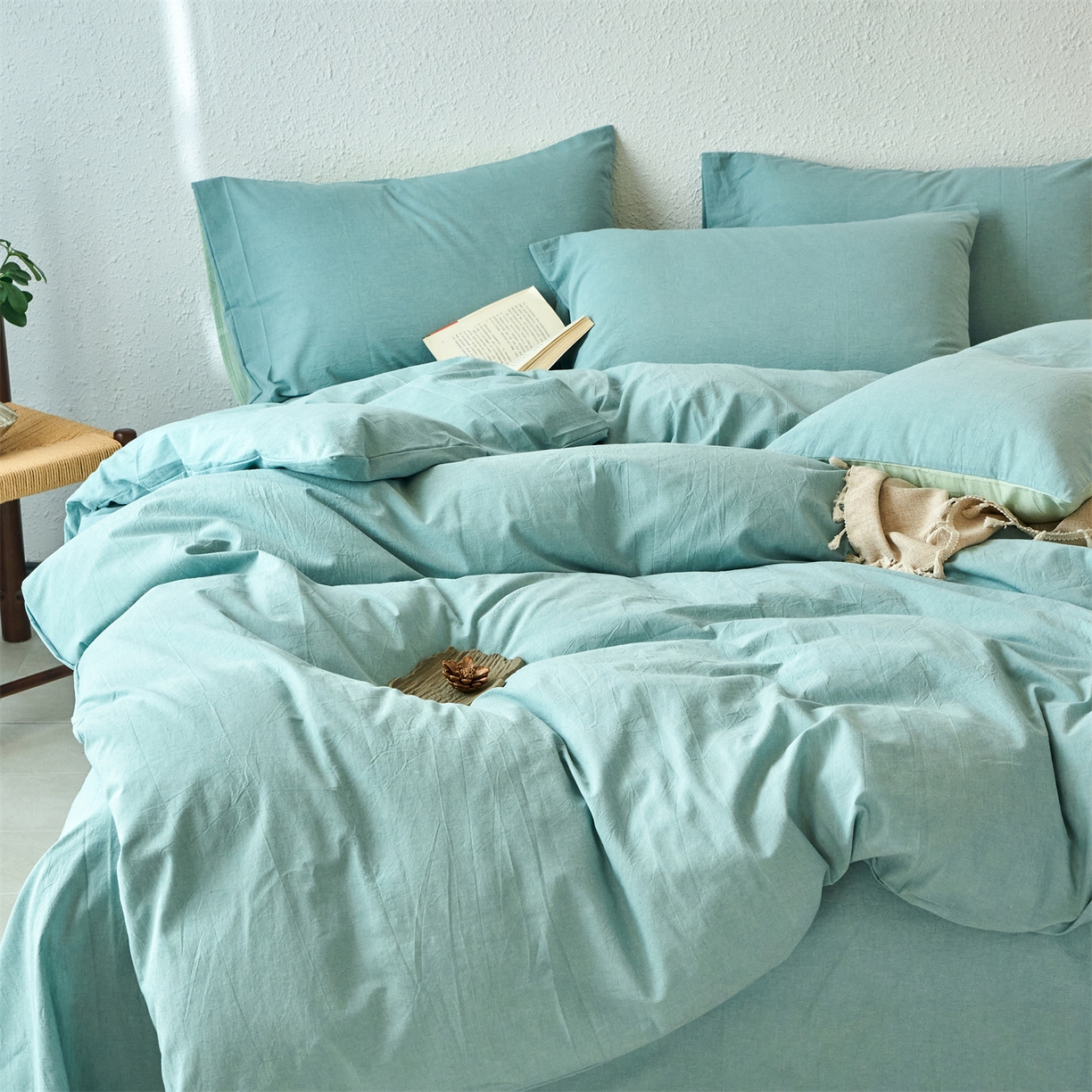 91家纺网 家纺一手货源 找家纺 兰紫橙家纺 2026新款A类色织纯色全棉水洗棉四件套 全棉水洗棉-天蓝