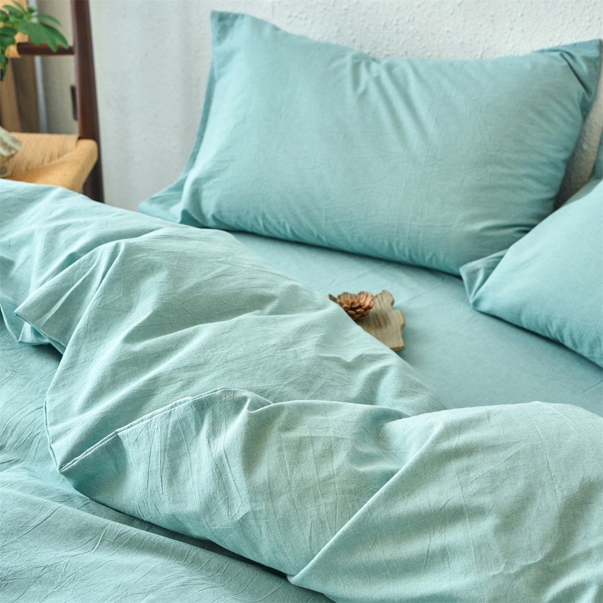 91家纺网 家纺一手货源 找家纺 兰紫橙家纺 2026新款A类色织纯色全棉水洗棉四件套 全棉水洗棉-天蓝