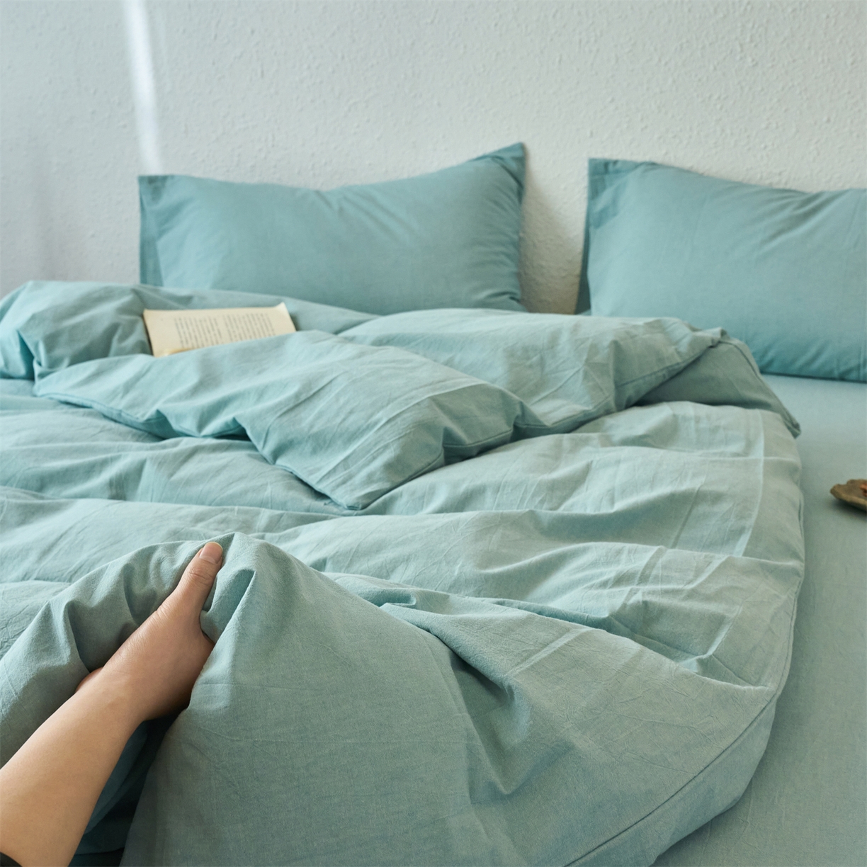 91家纺网 家纺一手货源 找家纺 兰紫橙家纺 2026新款A类色织纯色全棉水洗棉四件套 全棉水洗棉-天蓝