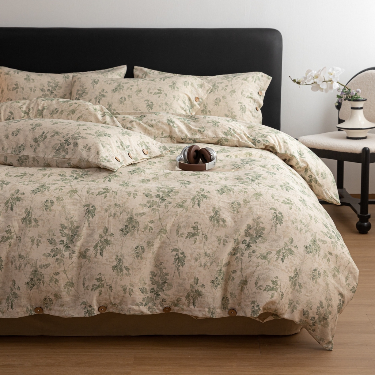 91家纺网 家纺一手货源 找家纺 简宜家居（朝初家纺） 2026新款亲肤舒适印花棉麻四件套 青藤蔓叶