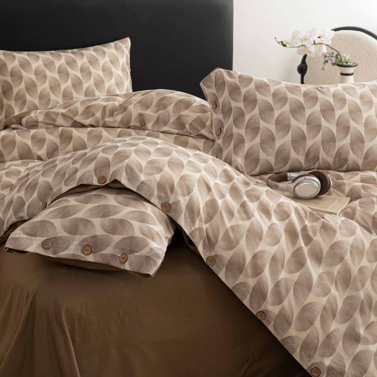 91家纺网 家纺一手货源 找家纺 简宜家居（朝初家纺） 2026新款亲肤舒适印花棉麻四件套 焦糖菱纹