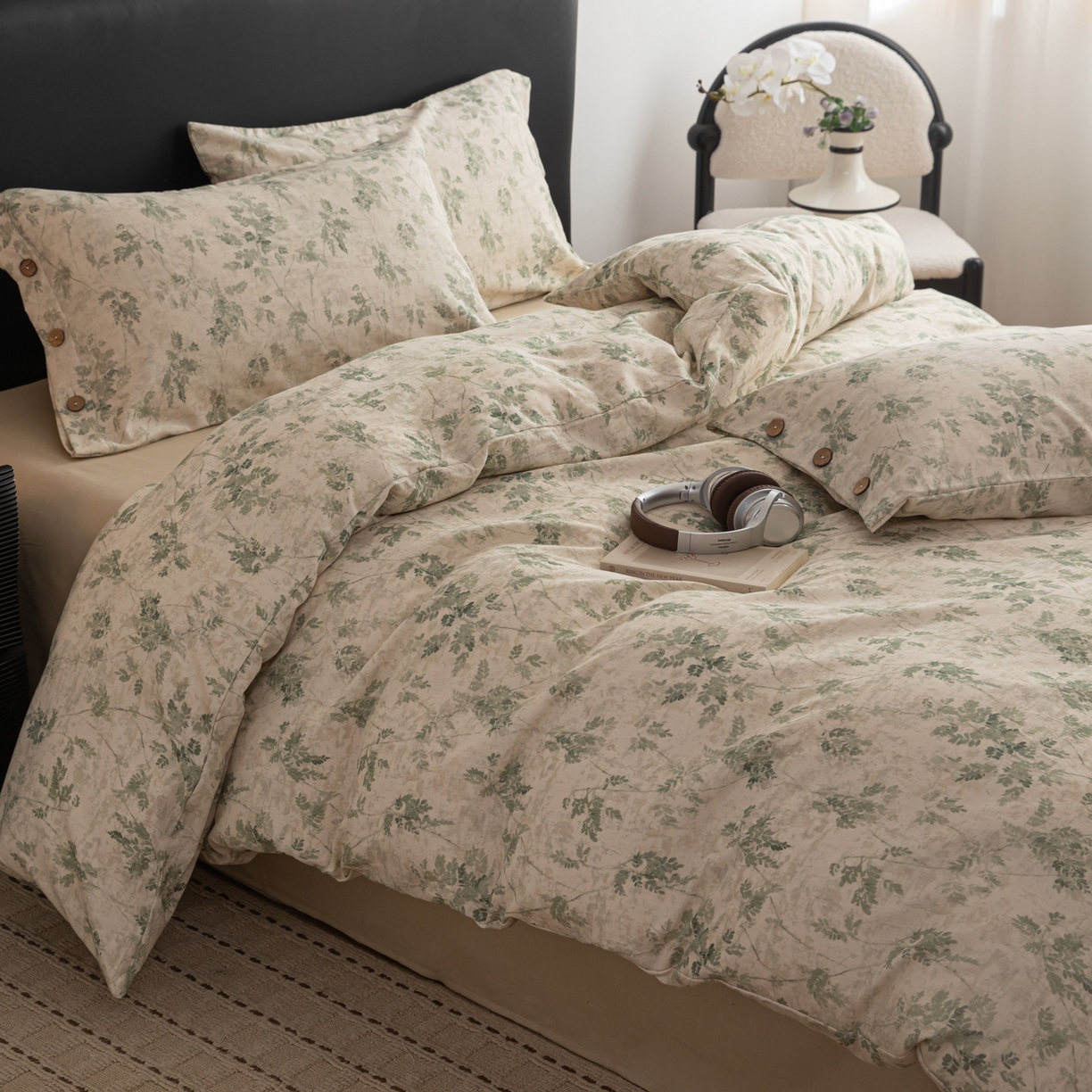 91家纺网 家纺一手货源 找家纺 简宜家居（朝初家纺） 2026新款亲肤舒适印花棉麻四件套 青藤蔓叶