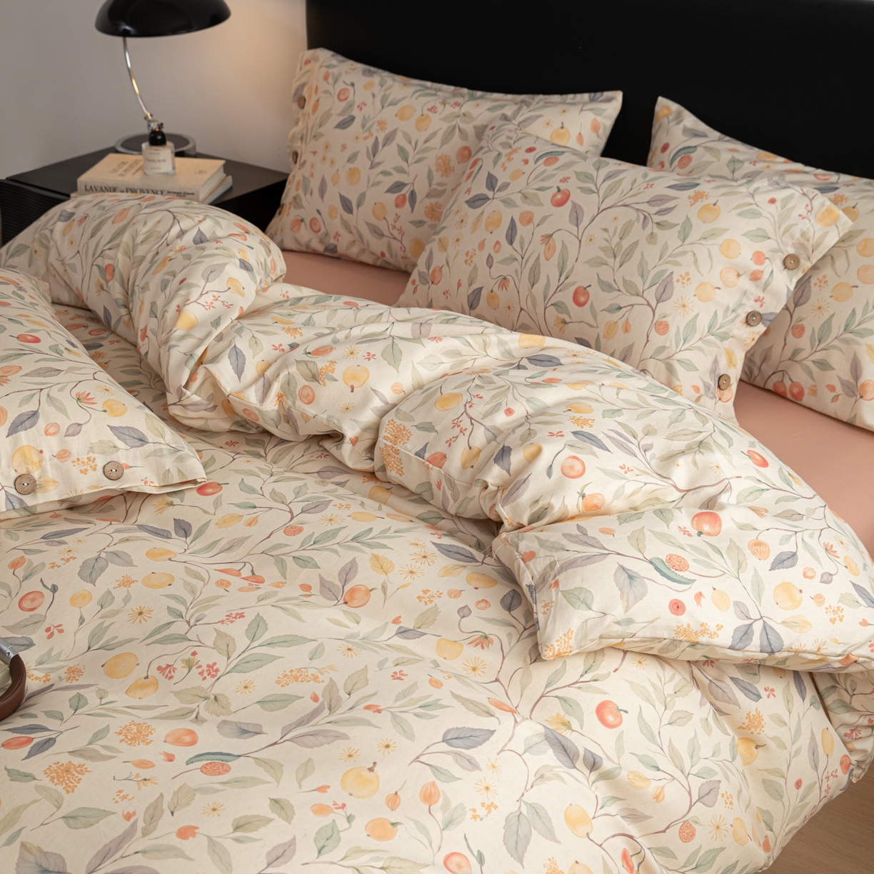 91家纺网 家纺一手货源 找家纺 简宜家居（朝初家纺） 2026新款亲肤舒适印花棉麻四件套 果韵满枝