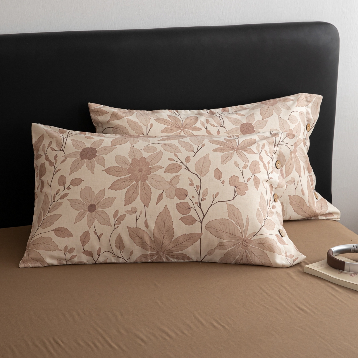 91家纺网 家纺一手货源 找家纺 简宜家居（朝初家纺） 2026新款亲肤舒适印花棉麻四件套 秋杏叶咖