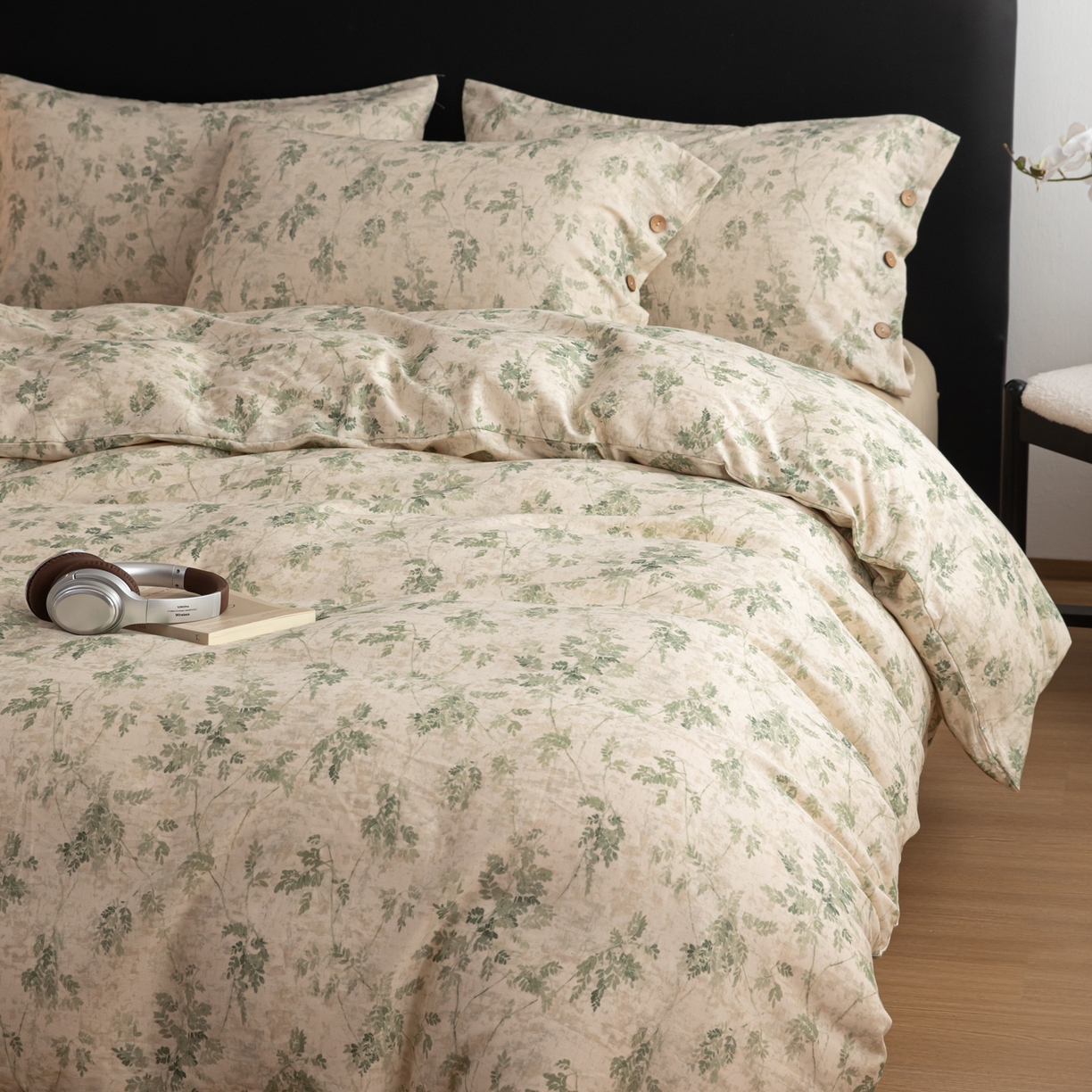 91家纺网 家纺一手货源 找家纺 简宜家居（朝初家纺） 2026新款亲肤舒适印花棉麻四件套 青藤蔓叶