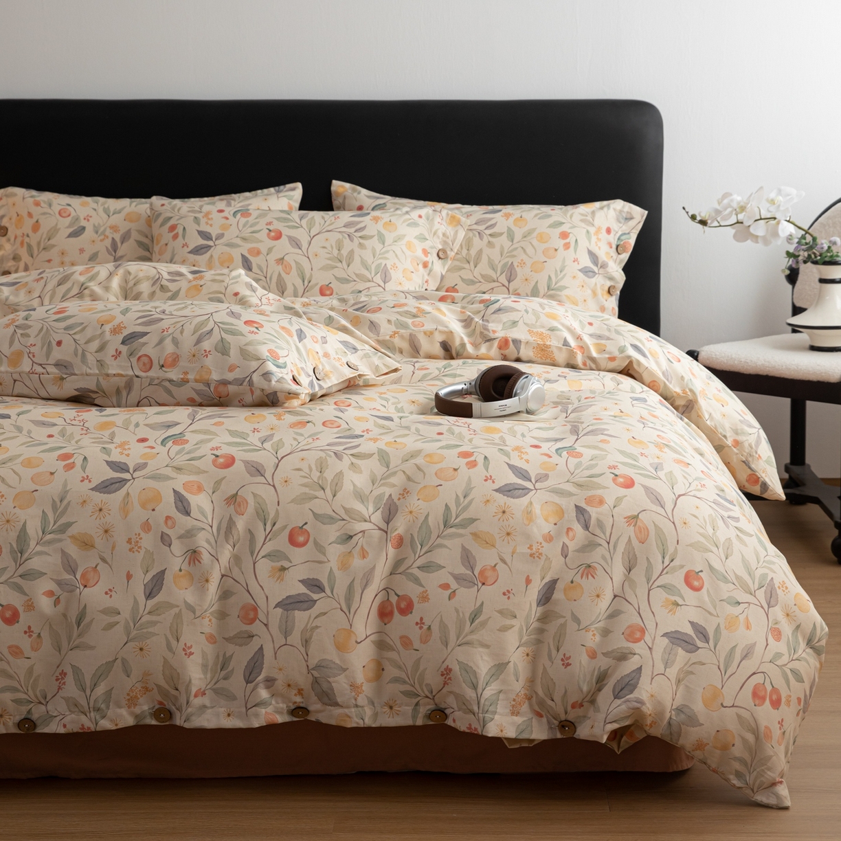 91家纺网 家纺一手货源 找家纺 简宜家居（朝初家纺） 2026新款亲肤舒适印花棉麻四件套 果韵满枝