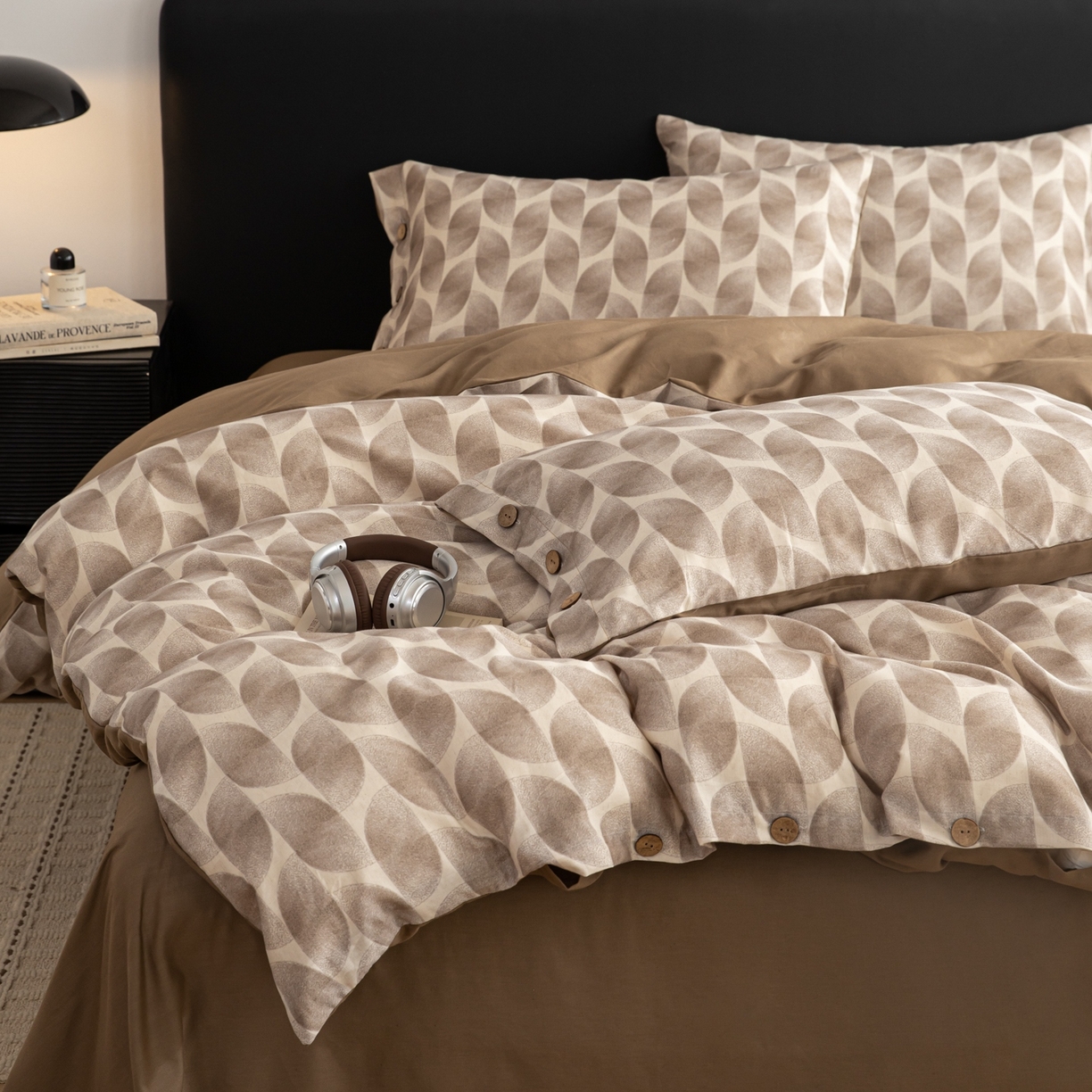 简宜家居（朝初家纺） 2026新款亲肤舒适印花棉麻四件套 焦糖菱纹