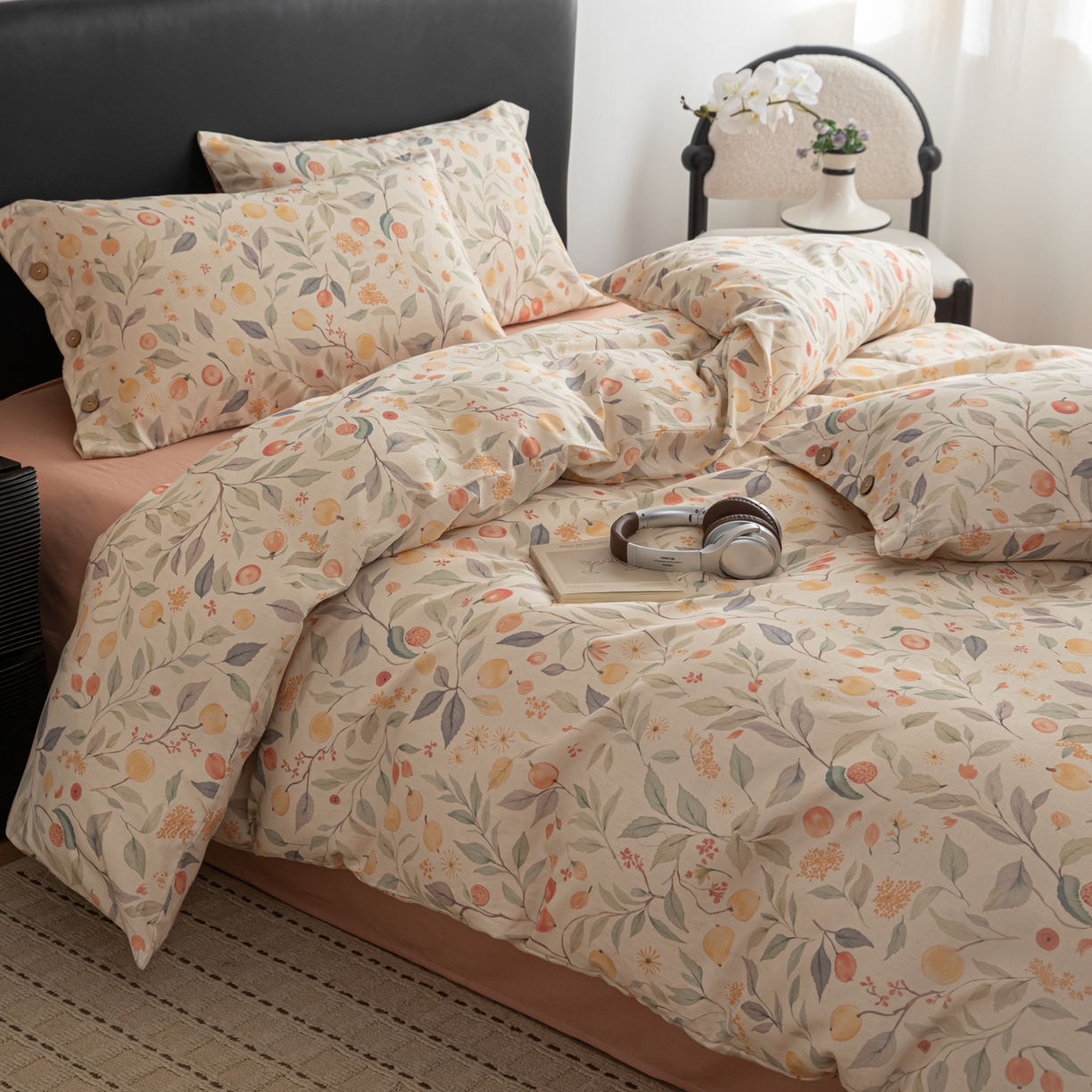 91家纺网 家纺一手货源 找家纺 简宜家居（朝初家纺） 2026新款亲肤舒适印花棉麻四件套 果韵满枝