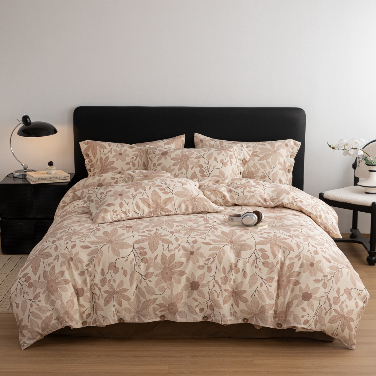 91家纺网 家纺一手货源 找家纺 简宜家居（朝初家纺） 2026新款亲肤舒适印花棉麻四件套 秋杏叶咖