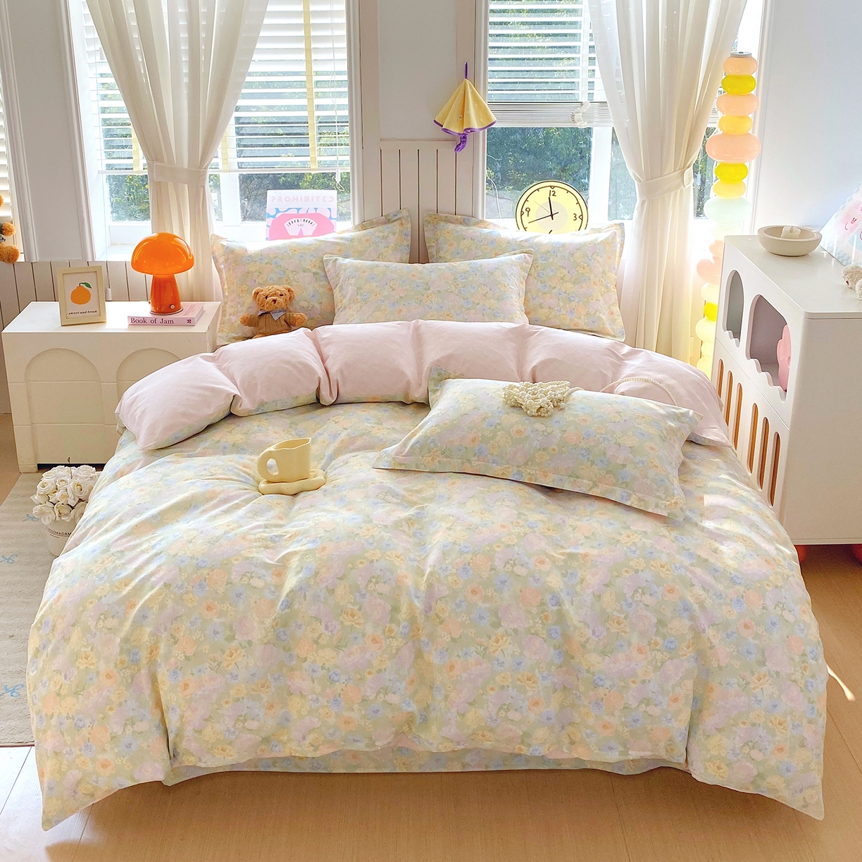 91家纺网 家纺一手货源 找家纺 金丝兔 2026新款ins新疆全棉印花小清新纯棉单被套（提供买家秀和质检报告） 栀子花语