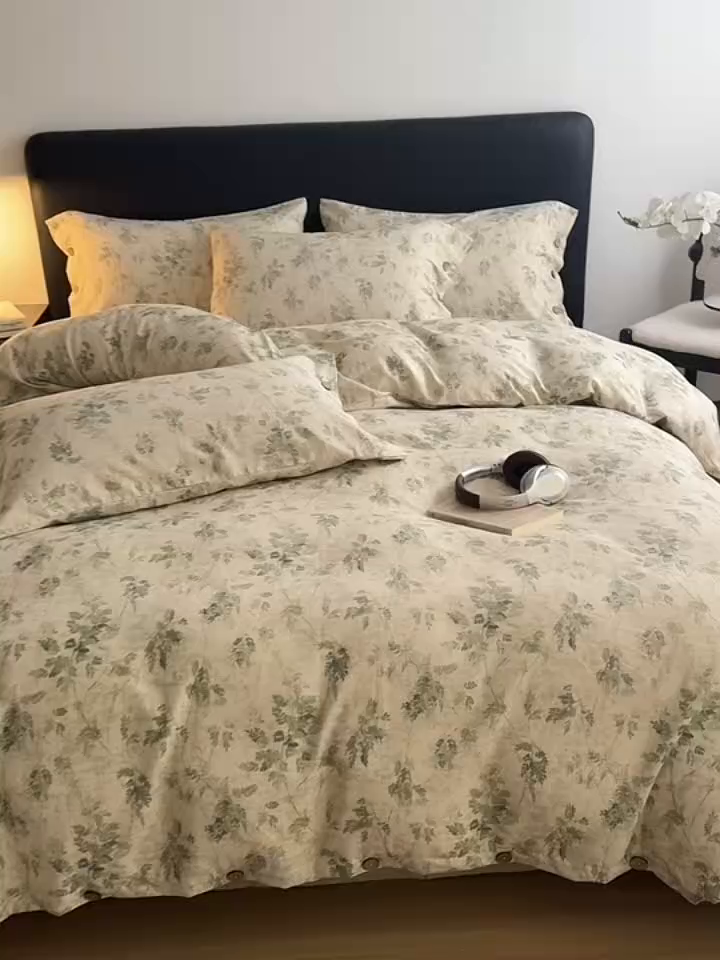 91家纺网 家纺一手货源 找家纺 简宜家居（朝初家纺） 2026新款亲肤舒适印花棉麻四件套 青藤蔓叶