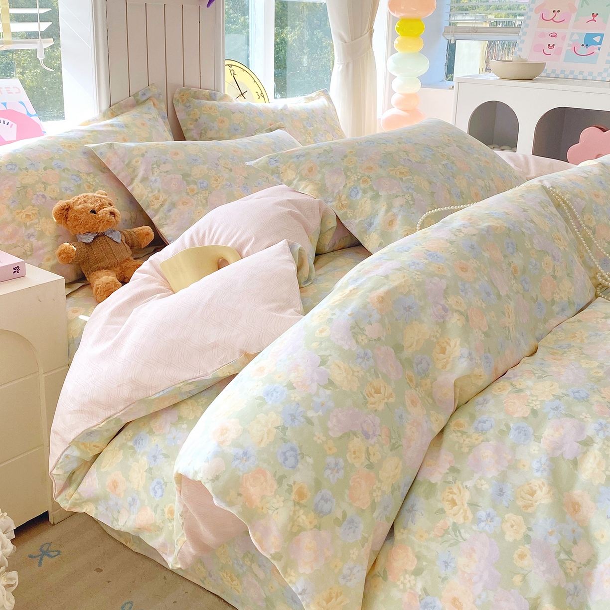 91家纺网 家纺一手货源 找家纺 金丝兔 2026新款ins新疆全棉印花小清新纯棉单被套（提供买家秀和质检报告） 栀子花语