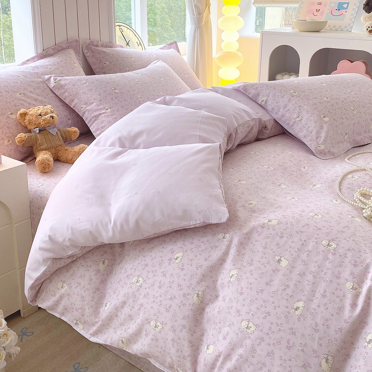 91家纺网 家纺一手货源 找家纺 金丝兔 2026新款ins新疆全棉印花小清新纯棉单被套（提供买家秀和质检报告） 紫苏