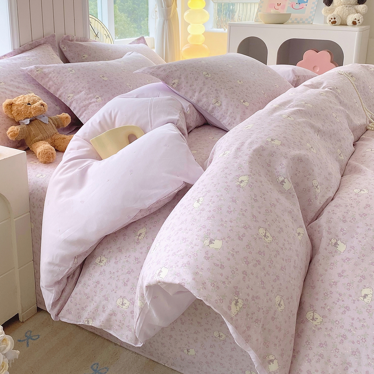 91家纺网 家纺一手货源 找家纺 金丝兔 2026新款ins新疆全棉印花小清新纯棉单被套（提供买家秀和质检报告） 紫苏