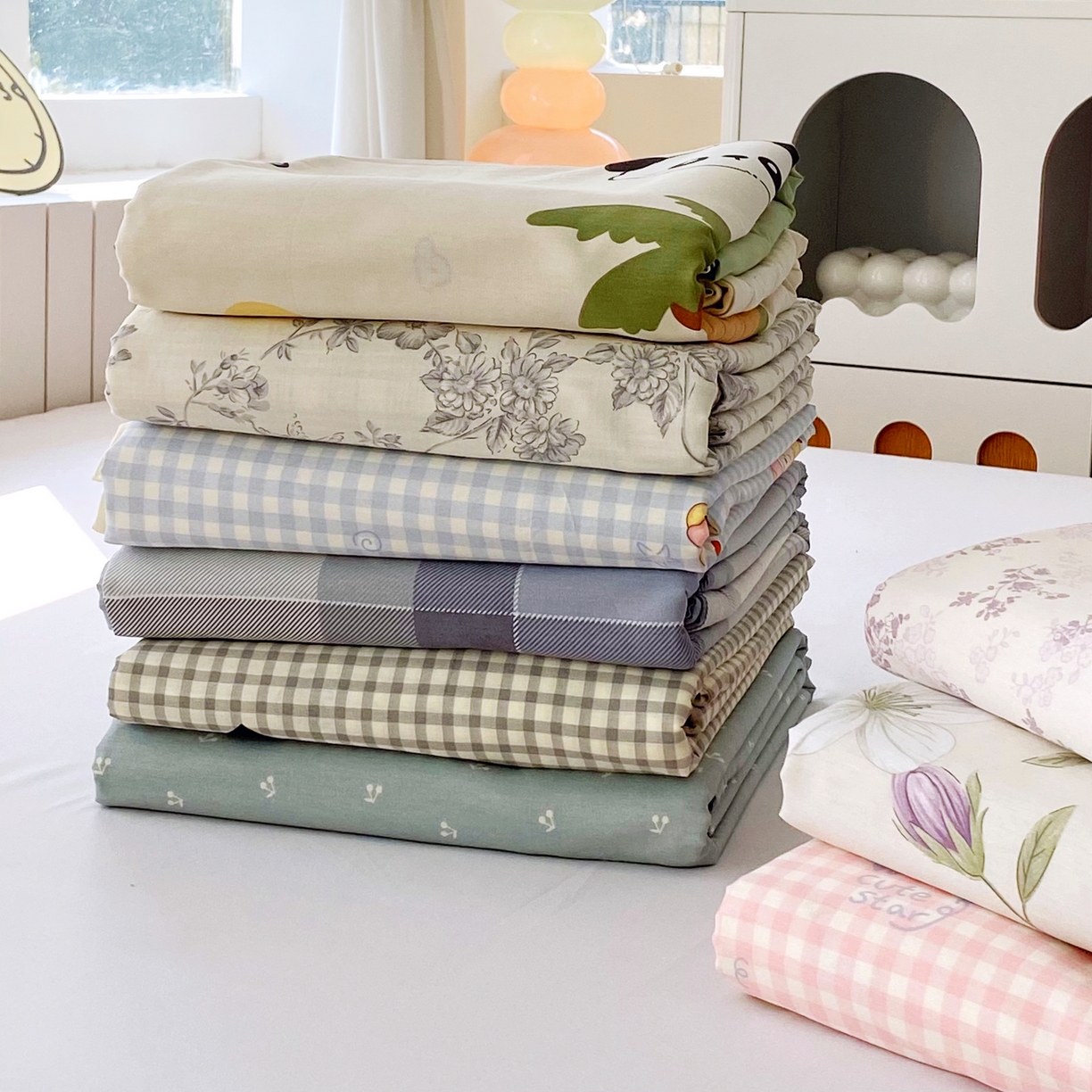 91家纺网 家纺一手货源 找家纺 金丝兔 2026新款ins新疆全棉印花小清新纯棉单被套（提供买家秀和质检报告） 组合图