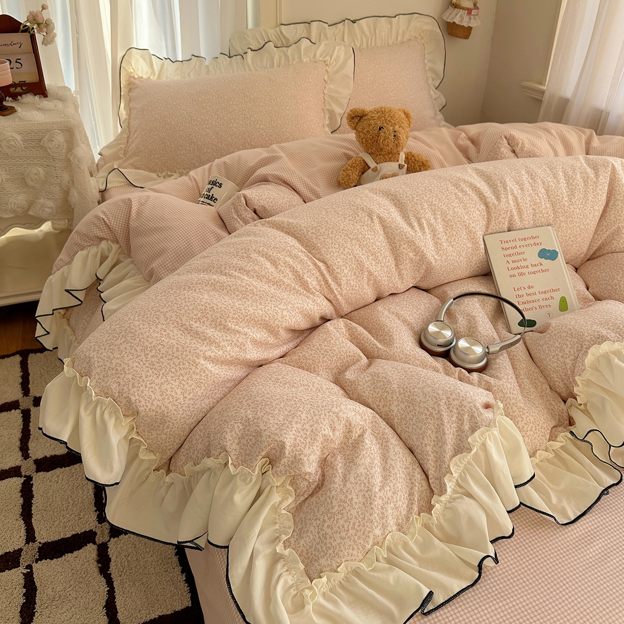 91家纺网 家纺一手货源 找家纺 （总）初夏家纺 2026 法式花边公主风四件套小清新格子简约双人床床上用品三件套床单【提供买家秀】