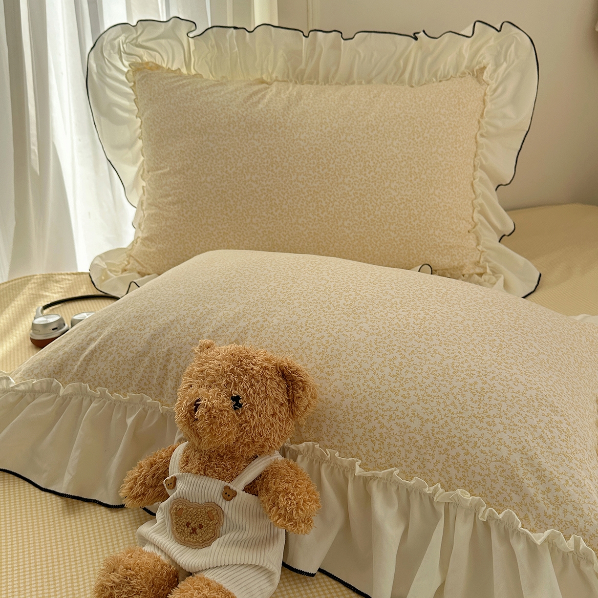 91家纺网 家纺一手货源 找家纺 初夏家纺 2026 法式花边公主风四件套小清新格子简约双人床床上用品三件套床单【提供买家秀】 花边恋曲-绿