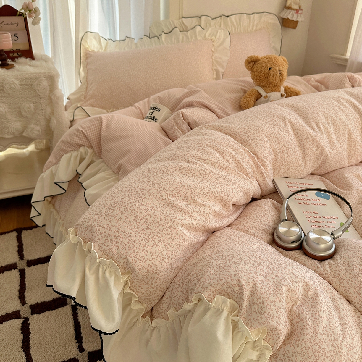 初夏家纺 2026 法式花边公主风四件套小清新格子简约双人床床上用品三件套床单【提供买家秀】 花边恋曲-玉