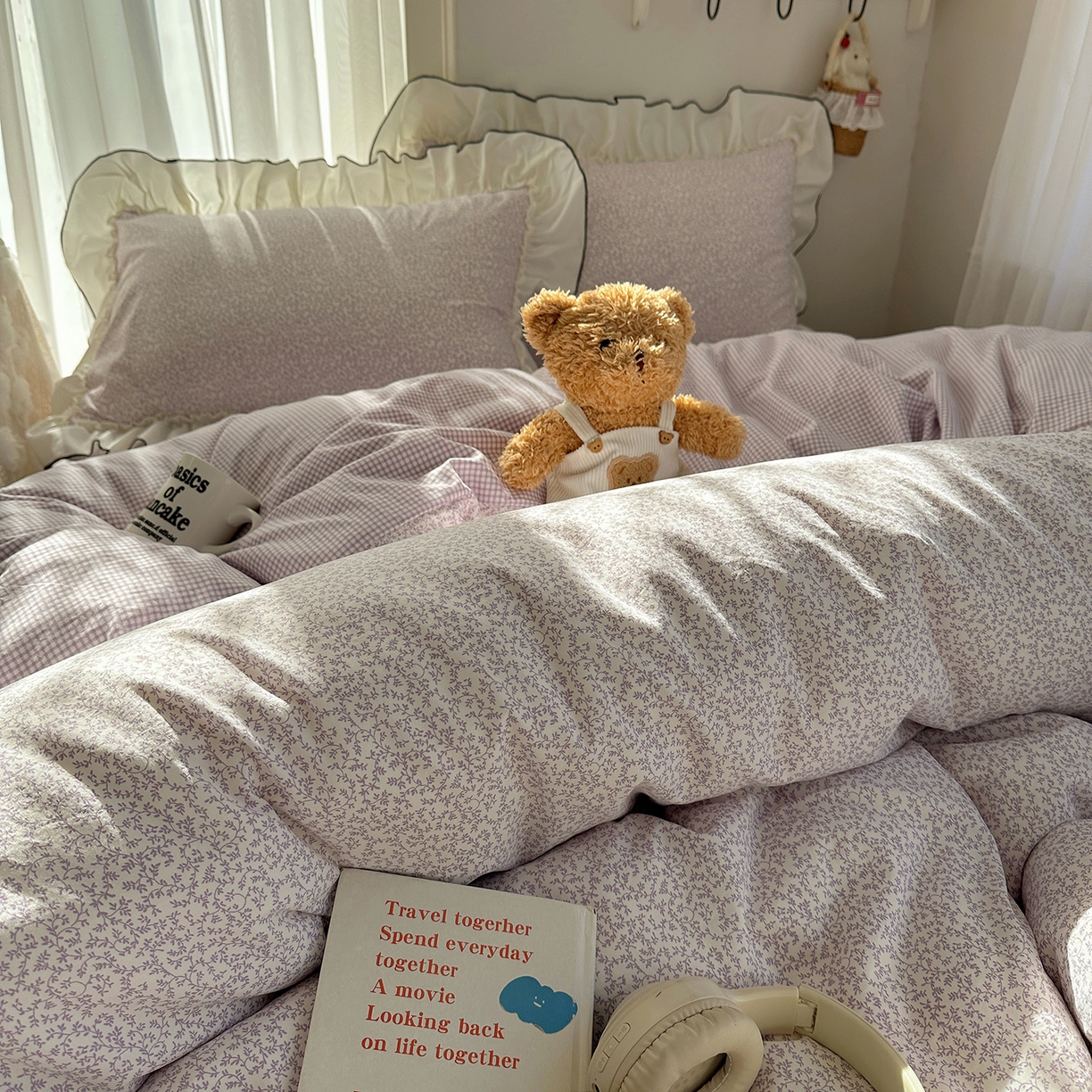 91家纺网 家纺一手货源 找家纺 初夏家纺 2026 法式花边公主风四件套小清新格子简约双人床床上用品三件套床单【提供买家秀】 花边恋曲-紫