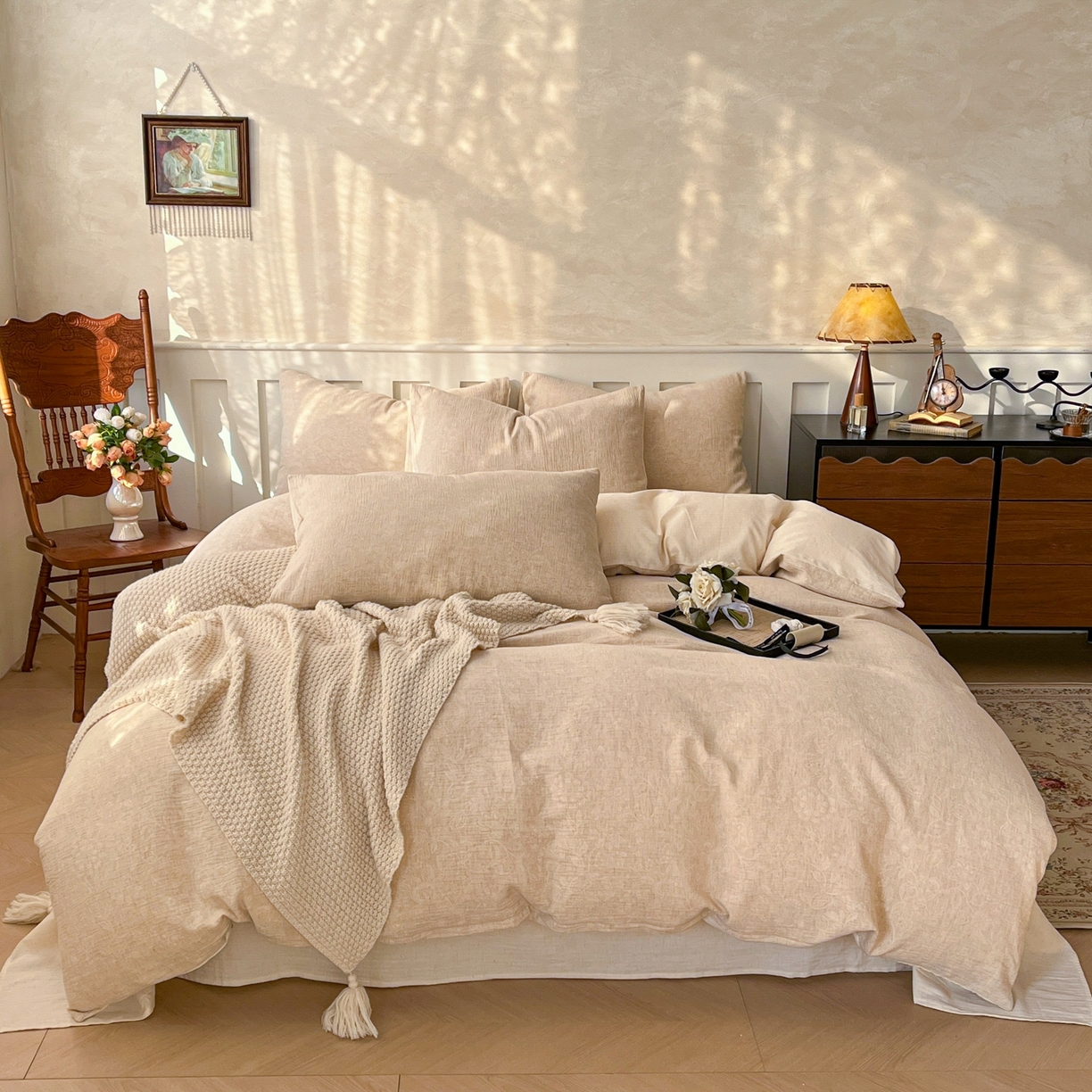 91家纺网 家纺一手货源 找家纺 （总）金丝鸟家纺 2026春夏新款全棉纯棉棉麻提花四件套