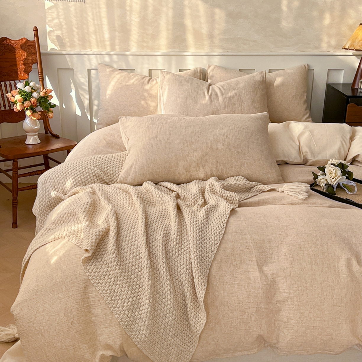 91家纺网 家纺一手货源 找家纺 （总）金丝鸟家纺 2026春夏新款全棉纯棉棉麻提花四件套