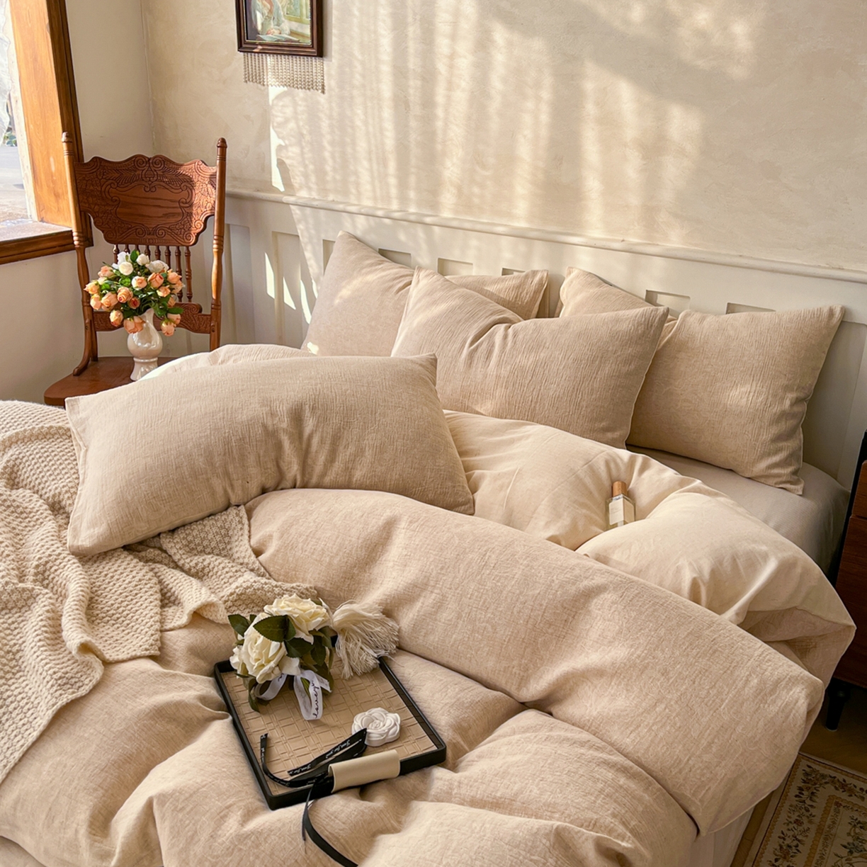 91家纺网 家纺一手货源 找家纺 （总）金丝鸟家纺 2026春夏新款全棉纯棉棉麻提花四件套