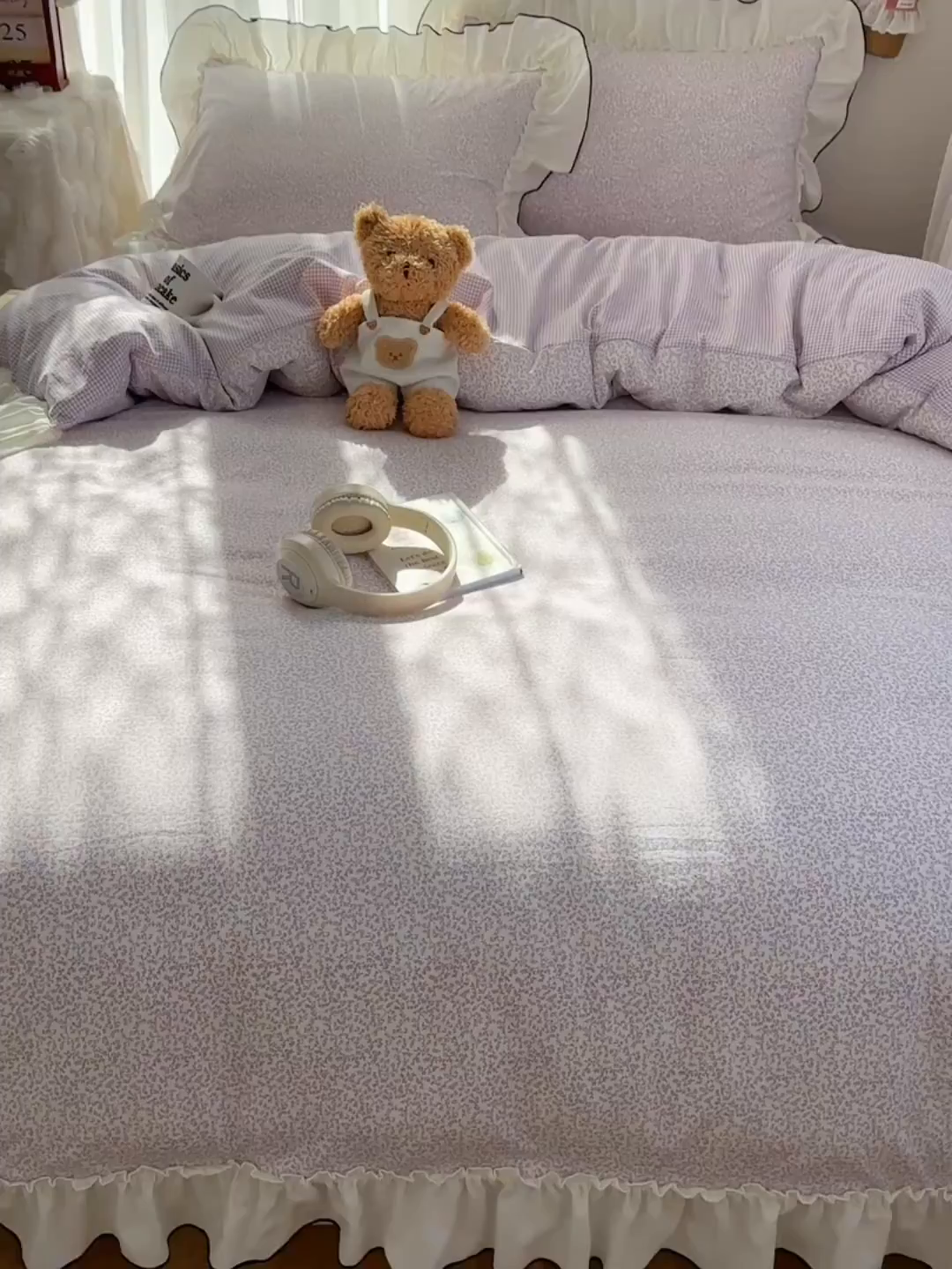 91家纺网 家纺一手货源 找家纺 初夏家纺 2026 法式花边公主风四件套小清新格子简约双人床床上用品三件套床单【提供买家秀】 花边恋曲-紫