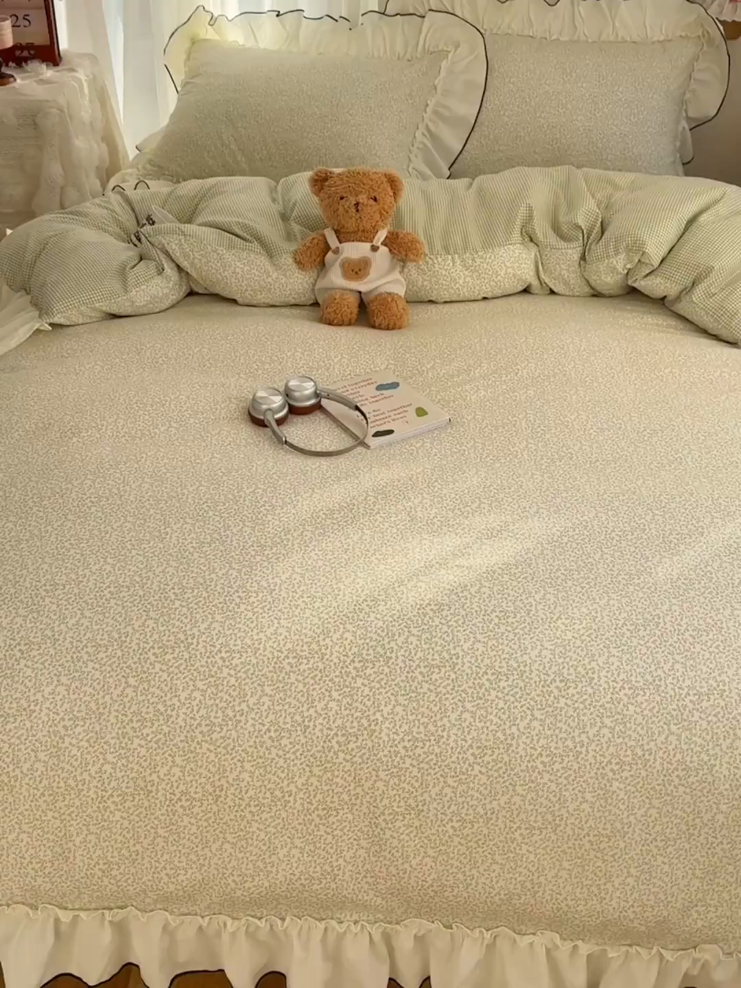 91家纺网 家纺一手货源 找家纺 初夏家纺 2026 法式花边公主风四件套小清新格子简约双人床床上用品三件套床单【提供买家秀】 花边恋曲-绿