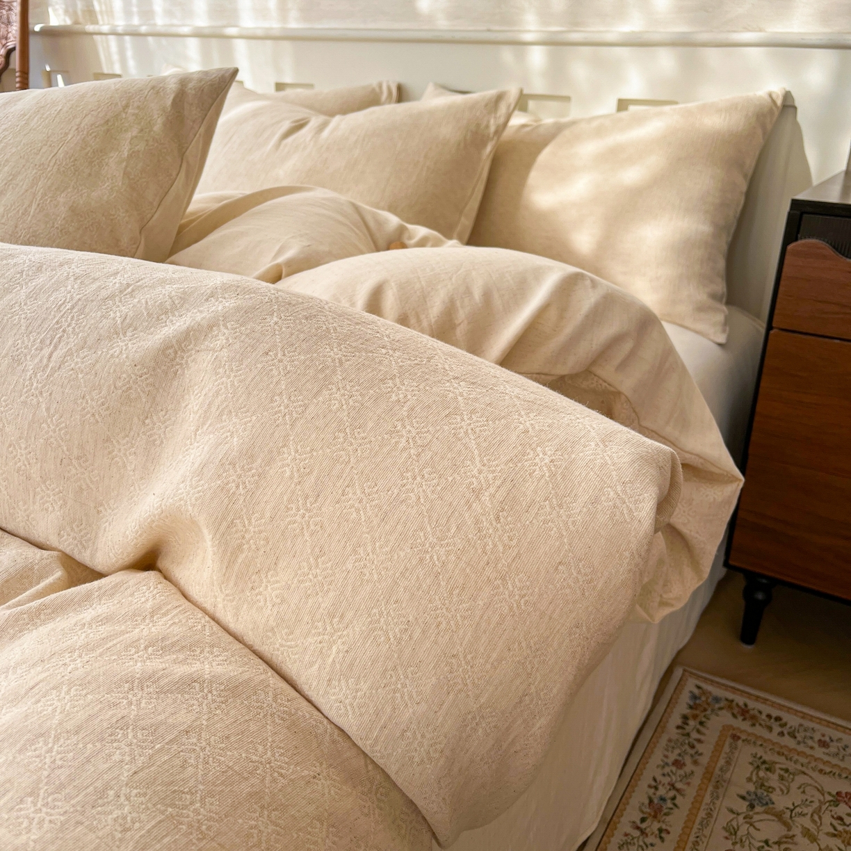 91家纺网 家纺一手货源 找家纺 （总）金丝鸟家纺 2026春夏新款全棉纯棉棉麻提花四件套