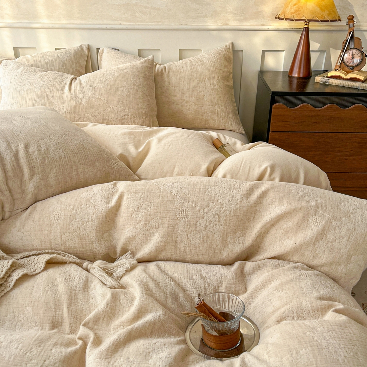 91家纺网 家纺一手货源 找家纺 金丝鸟家纺 2026春夏新款全棉纯棉棉麻提花四件套 花期如梦