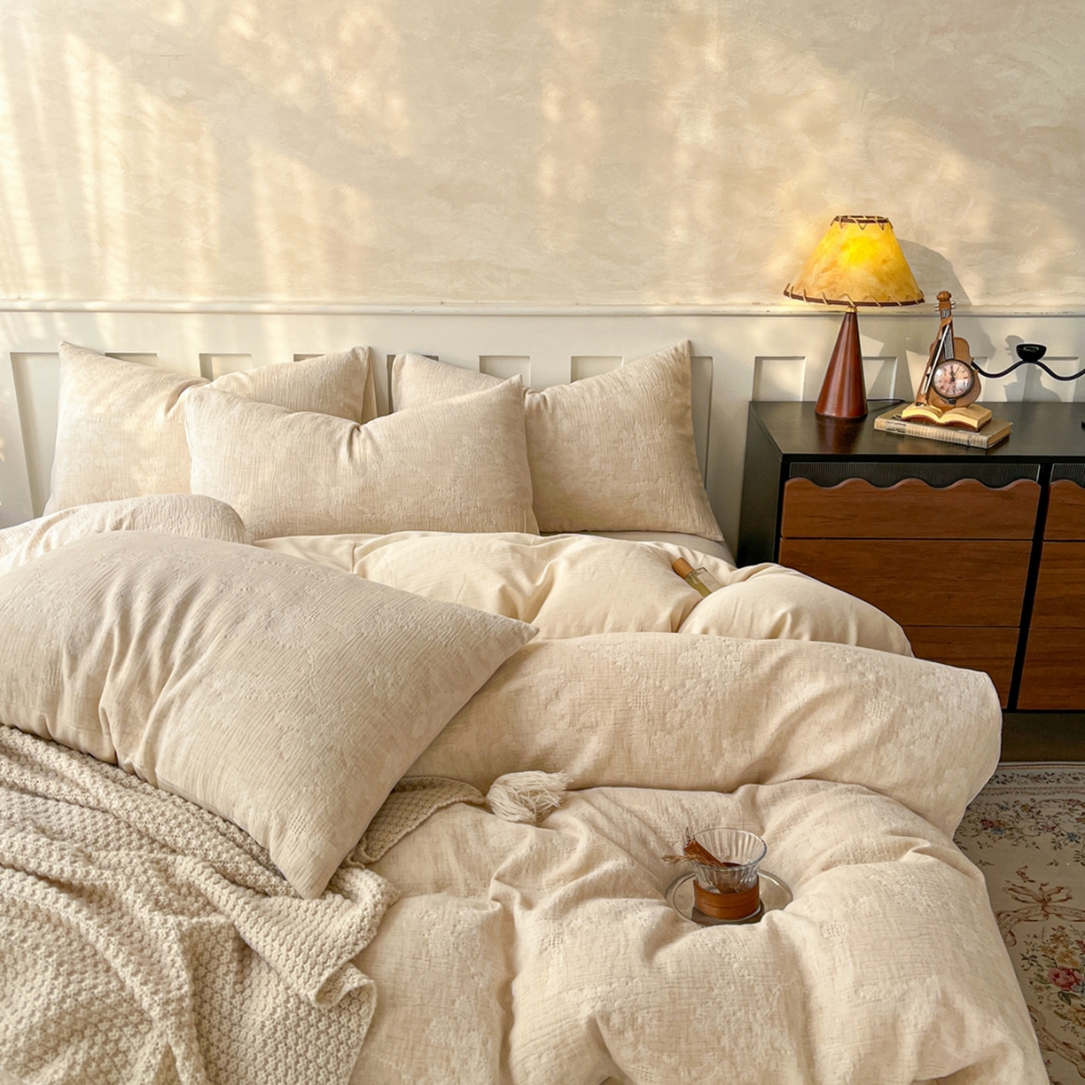 91家纺网 家纺一手货源 找家纺 金丝鸟家纺 2026春夏新款全棉纯棉棉麻提花四件套 花期如梦