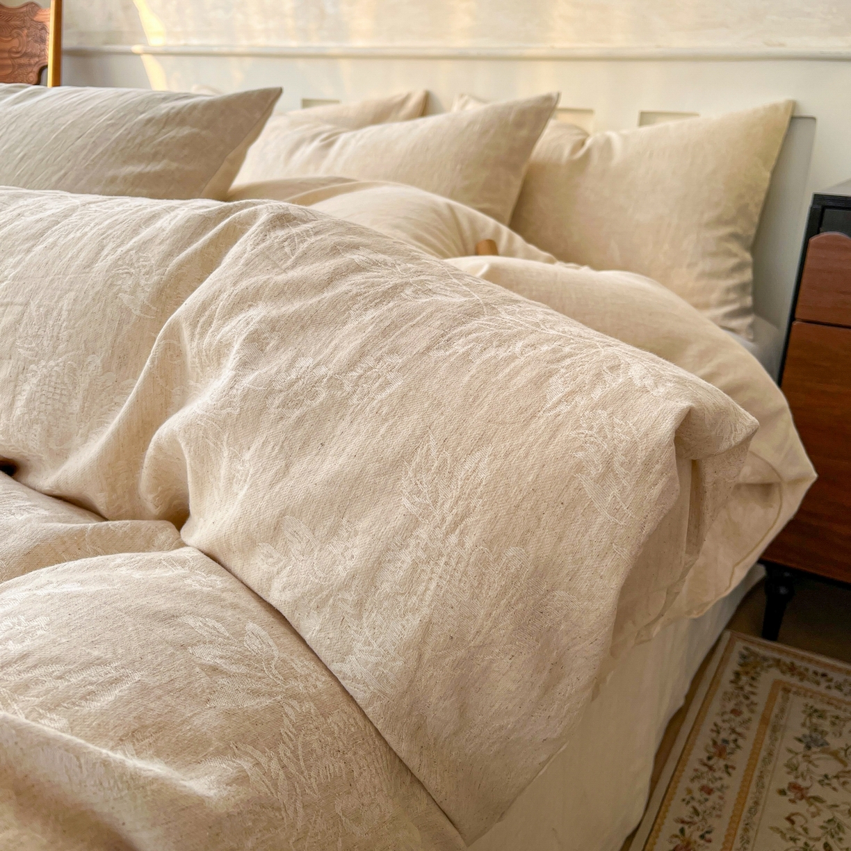 金丝鸟家纺 2026春夏新款全棉纯棉棉麻提花四件套 花时代