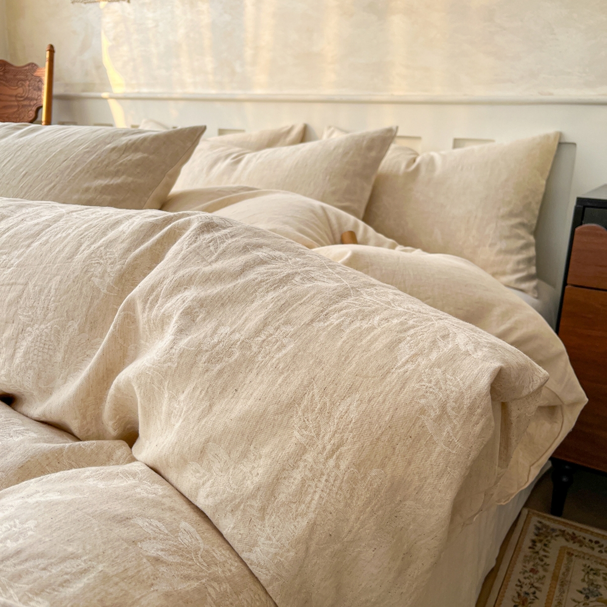 91家纺网 家纺一手货源 找家纺 金丝鸟家纺 2026春夏新款全棉纯棉棉麻提花四件套 花时代