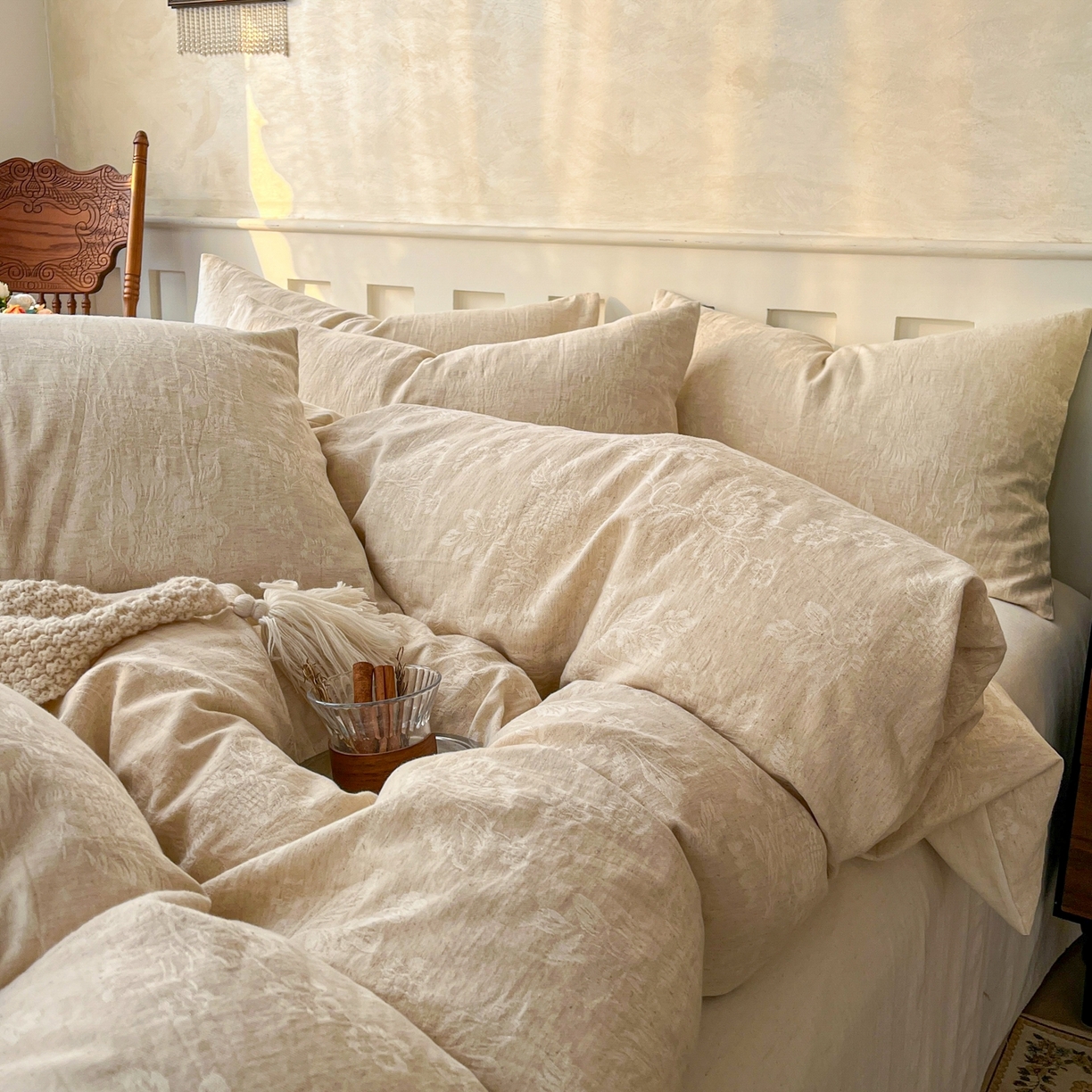 91家纺网 家纺一手货源 找家纺 金丝鸟家纺 2026春夏新款全棉纯棉棉麻提花四件套 花时代