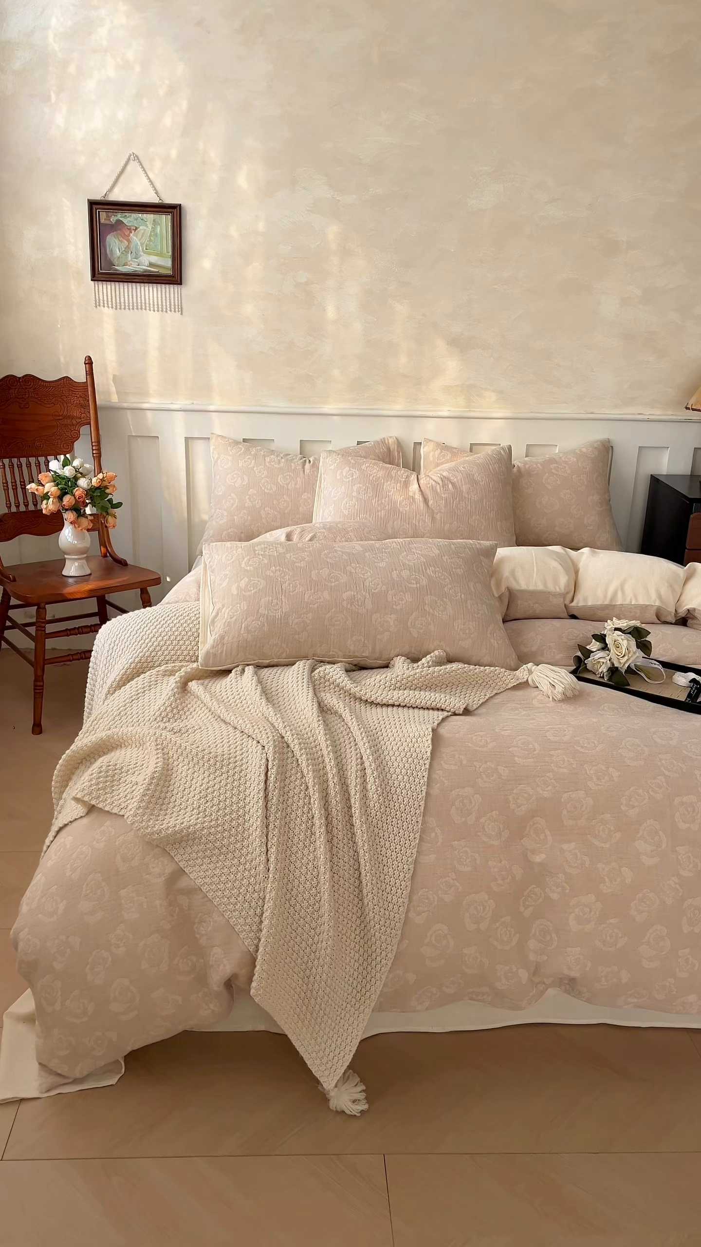 91家纺网 家纺一手货源 找家纺 金丝鸟家纺 2026春夏新款全棉纯棉棉麻提花四件套 玫瑰