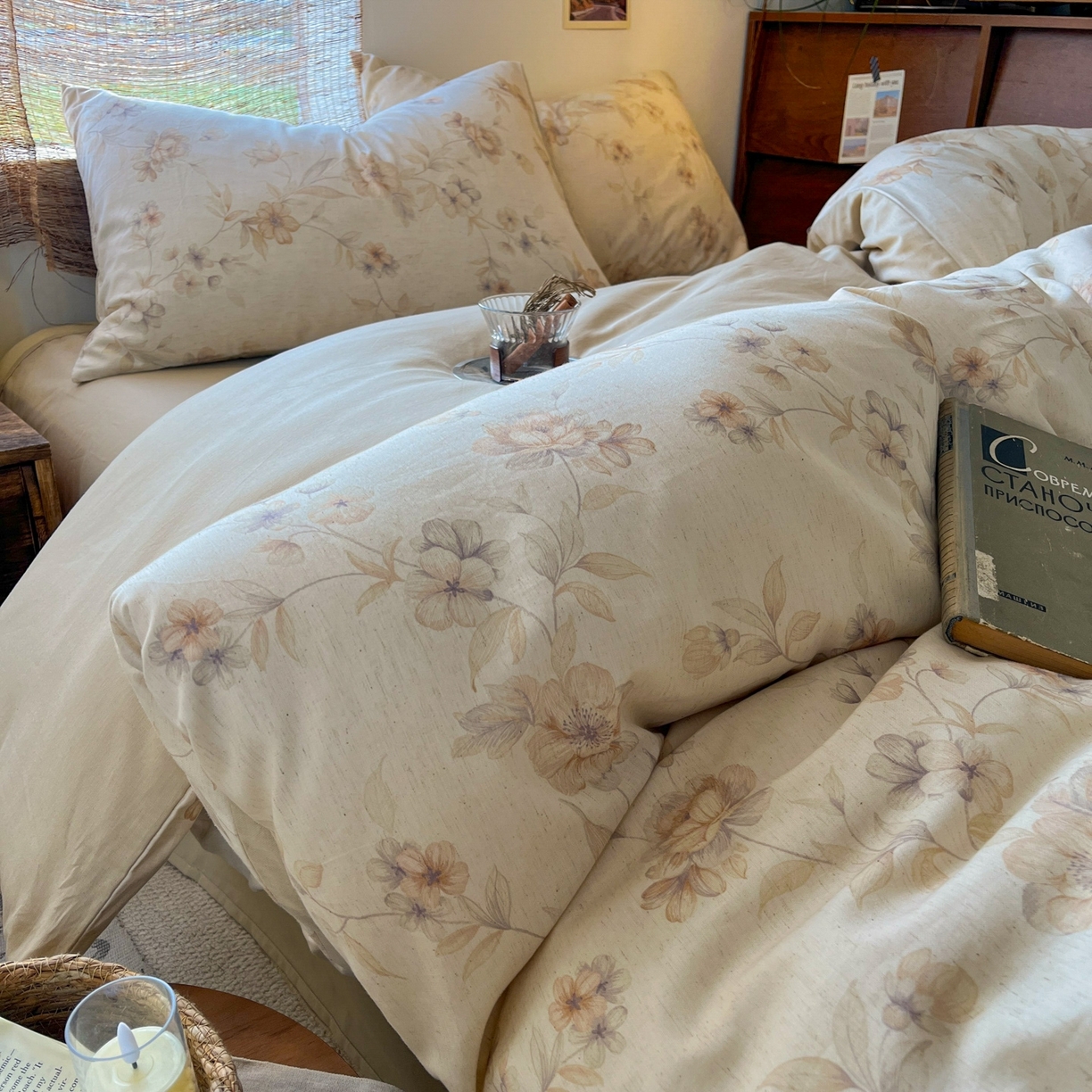 金丝鸟家纺 2026春夏新款全棉纯棉棉麻印花四件套 匆匆那年