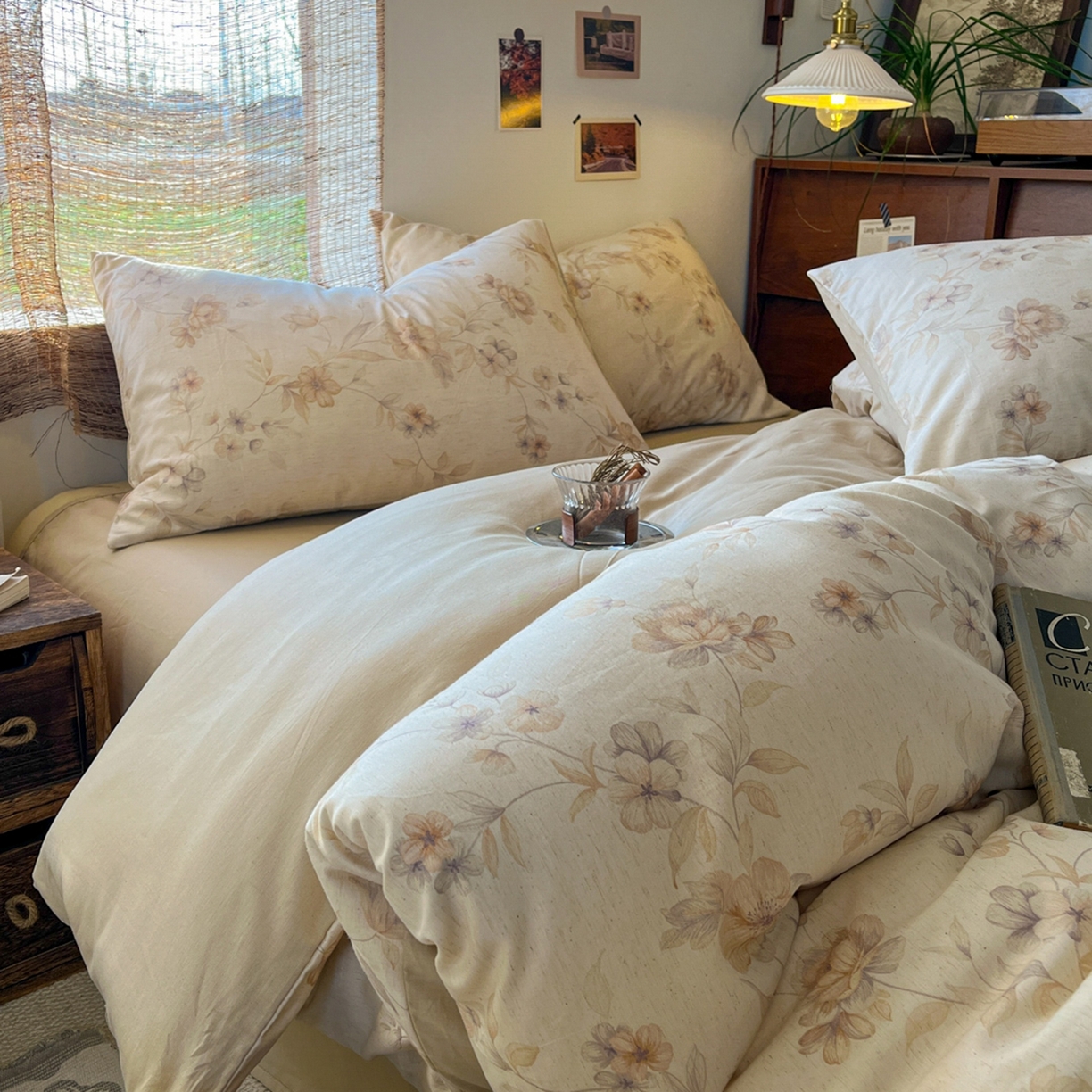 91家纺网 家纺一手货源 找家纺 金丝鸟家纺 2026春夏新款全棉纯棉棉麻印花四件套 匆匆那年